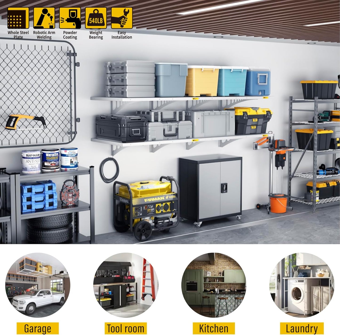 4Pack 2x3ft Adjustable Metal Garage Wall Shelving Heavy Duty Garage Storage Shelf Wall Mounted White