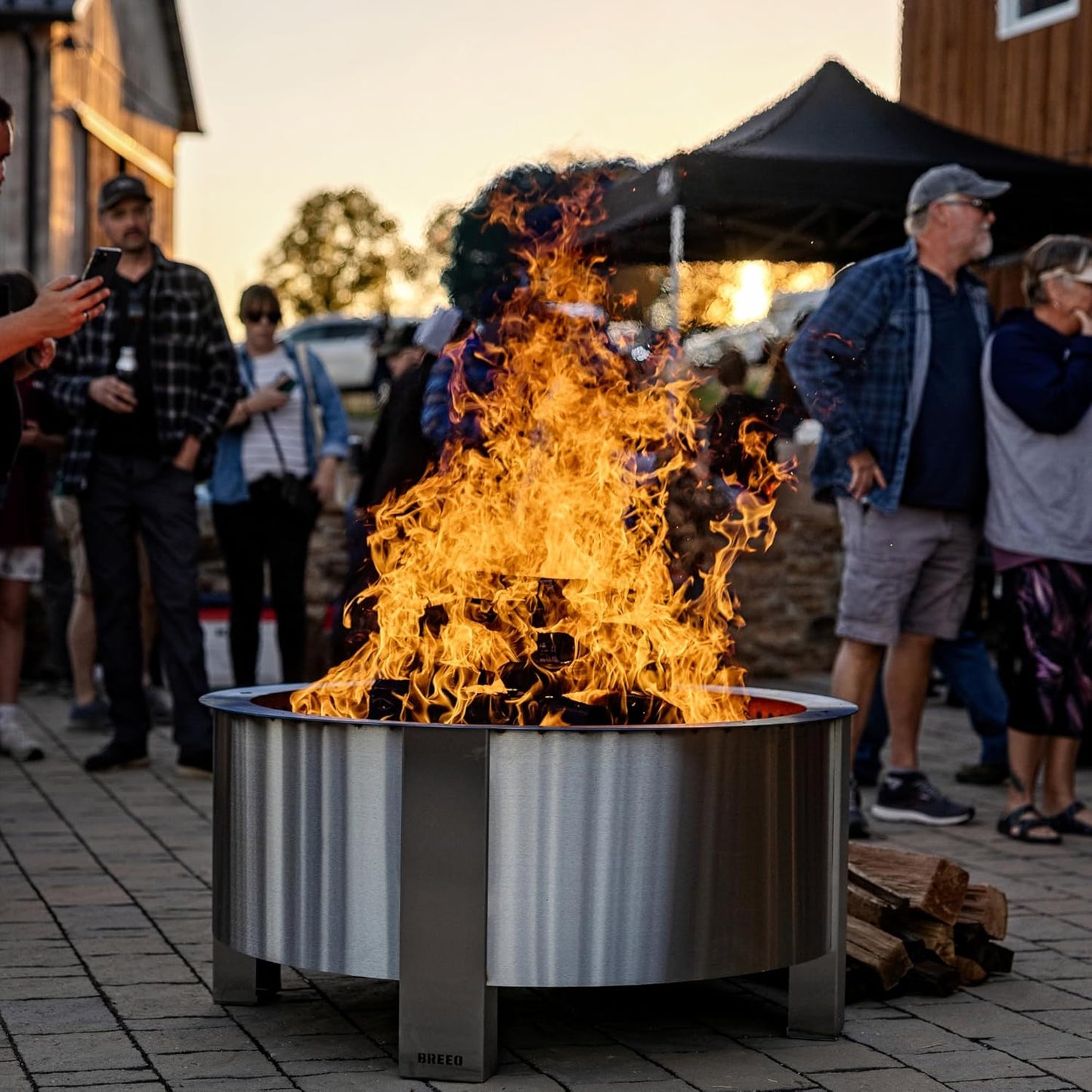 Breeo Smokeless Fire Pit (X Series 42, Stainless Steel, Lid Included) | 46 inch Smokeless Firepit for Outside | 190 Pounds | Ideal for Large GatheringsCompatible with Wide Range of Breeo Accessories