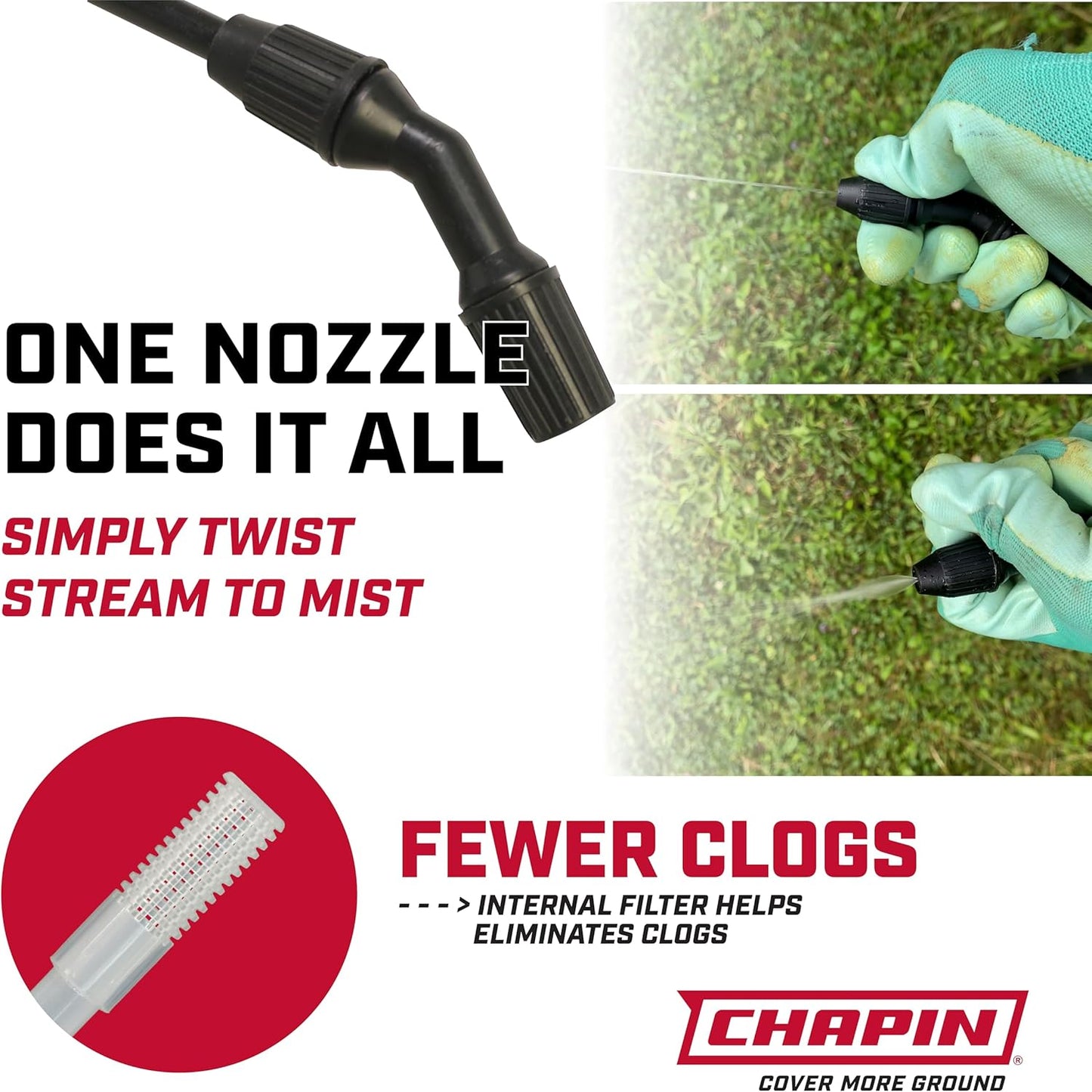 Chapin 16200 2-Gallon Made in USA Garden Pump Sprayer with Ergonomic Handle, Trigger Shut Off, Adjustable Cone Nozzle and in-Tank Filter, for Spraying Weeds, Insects, Fertilizers, Translucent White