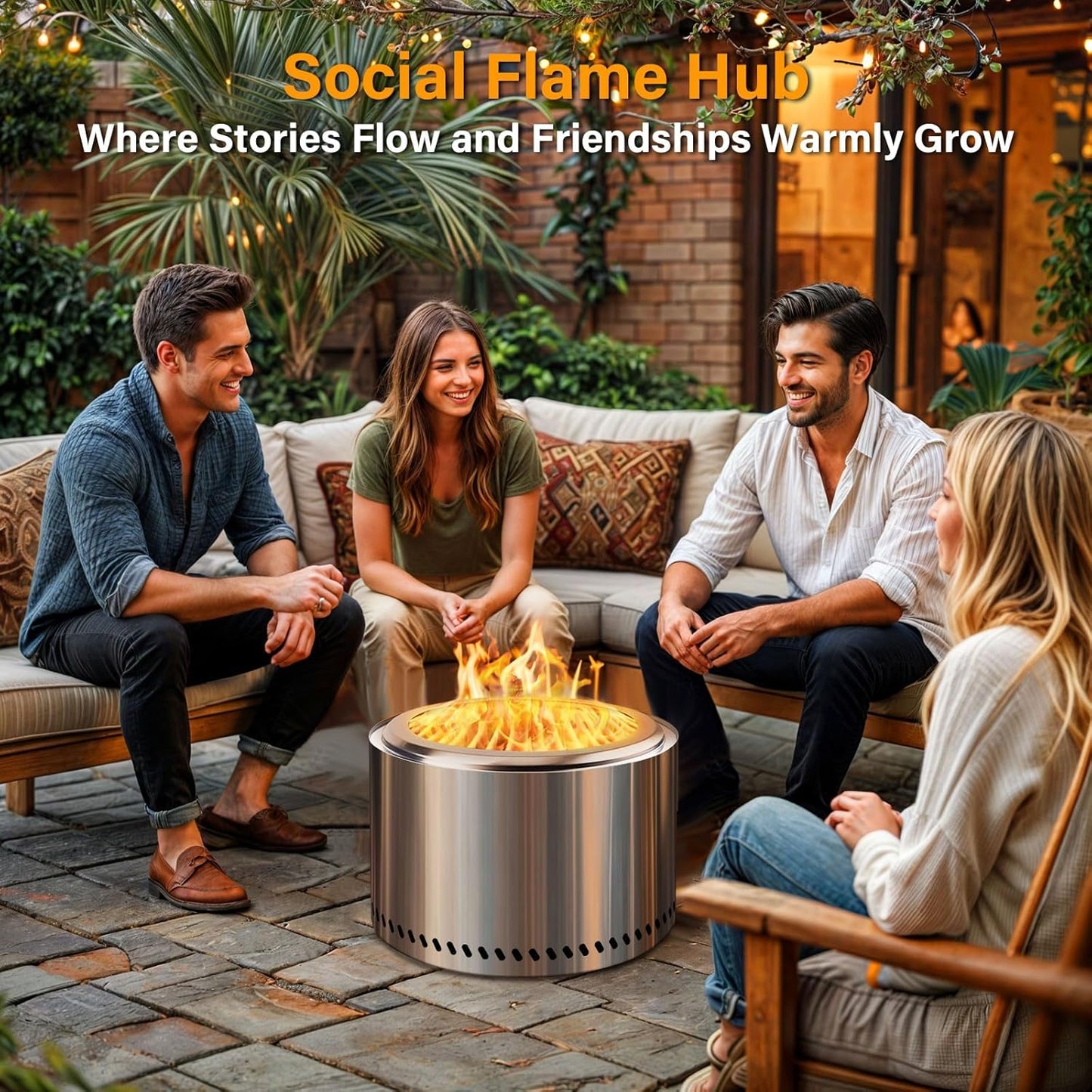 HGD 15" Smokeless Fire Pit Outdoor, Stainless Steel Wood Burning Firepit with Secondary Combustion, Backyard Patio Stove for Garden, BBQ & Bonfire