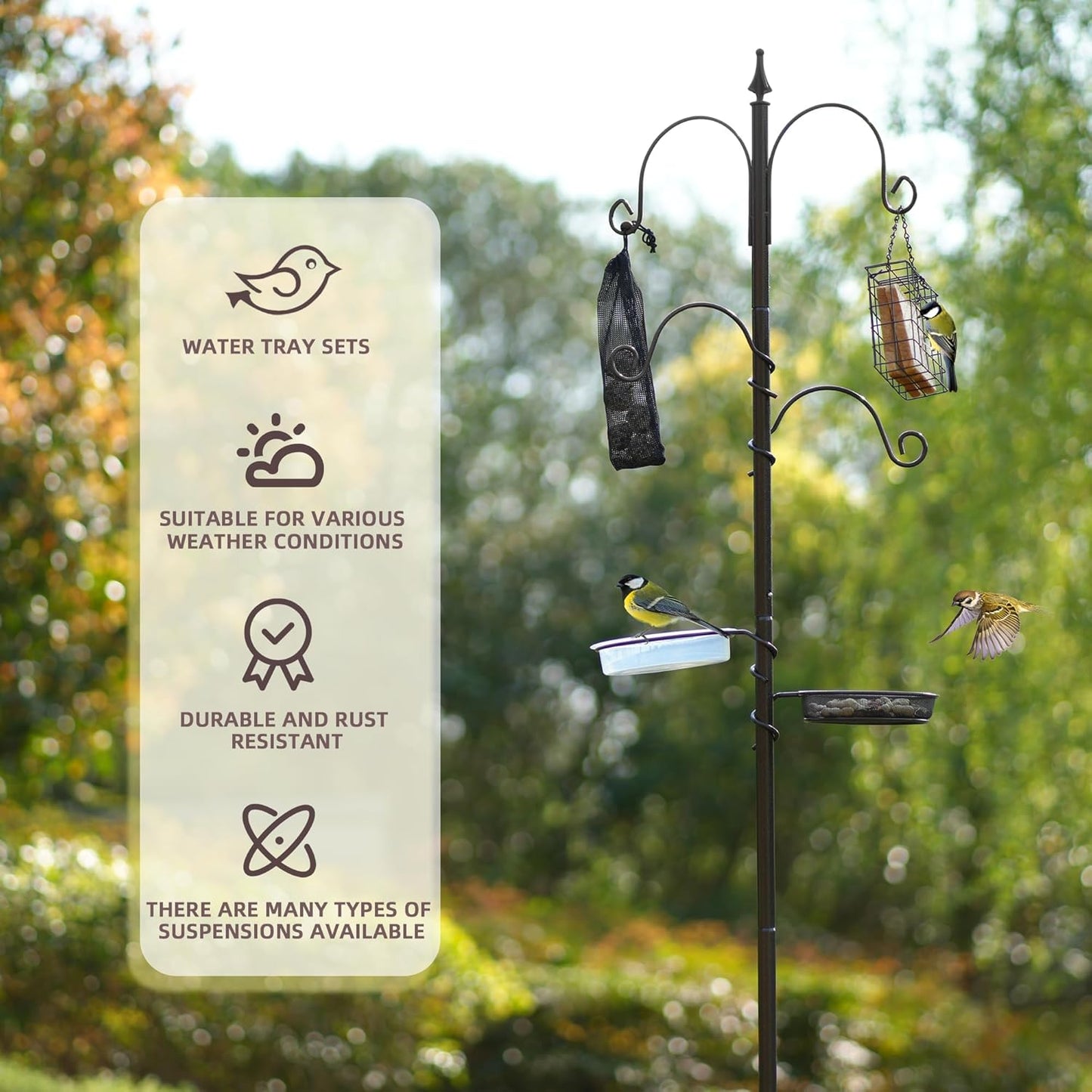 ERYTLLY Bird Feeding Station Kit Bird Feeder Poles,Premium Multi Feeder Hanging Kit with Suet Cage and Bird Bath Bird Food Finch Sock for Attracting Wild Birds and Plants,Baskets,Lanterns,Wind Chimes