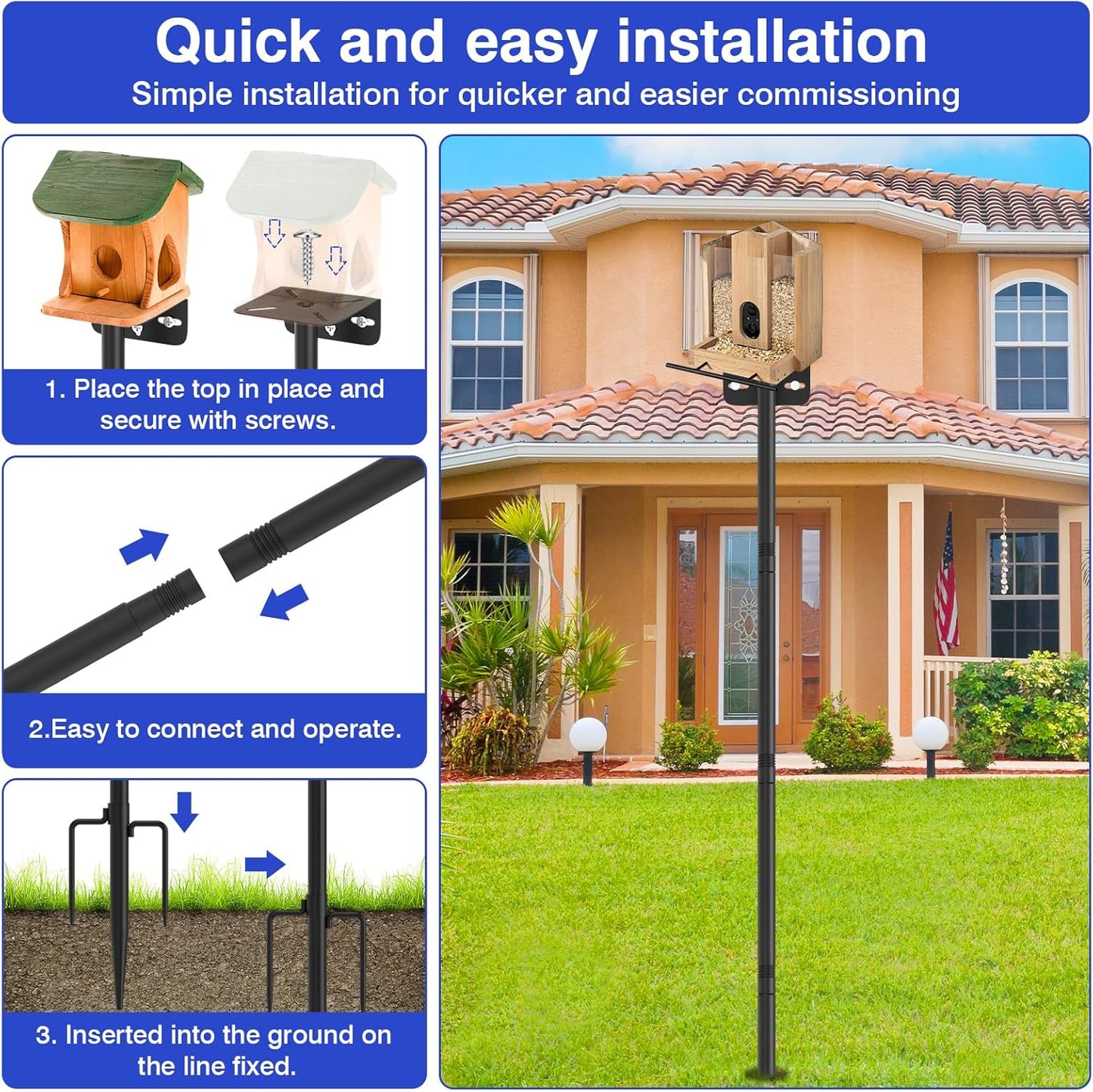 72 Inch Adjustable Bird Feeder Pole,Bird House Pole Suitable for Feeders & Birdhouse,Weather Station,Heavy-Duty Rustproof Design,Enhance Outdoor Decor & Birdwatching Experience (1 Pack 72 inch)