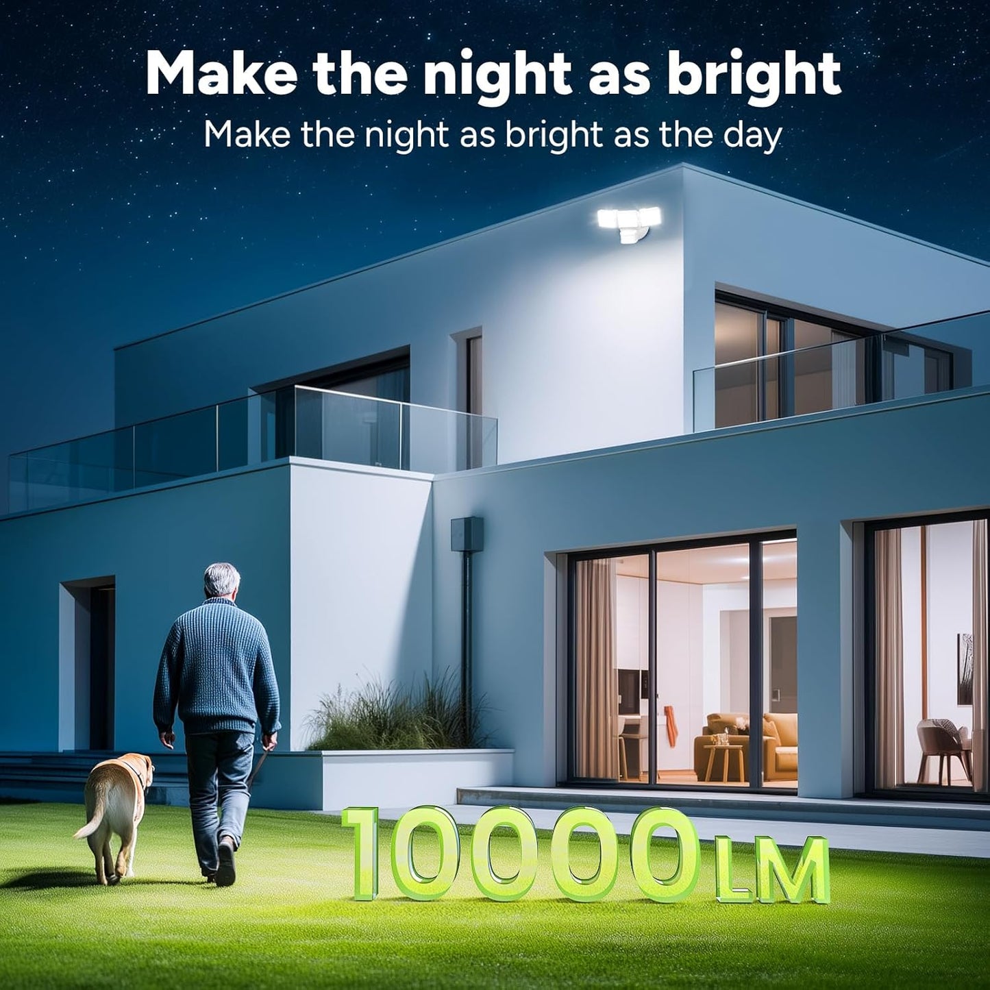 OREiN 10000LM Flood Lights Outdoor, 180°/75FT Motion Sensor Outdoor Lights 4 Modes Dimmable Dusk to Dawn Floodlights IP65 Waterproof for 8000SQ.FT Area for Big Patio, Driveway, White (Hardwired)