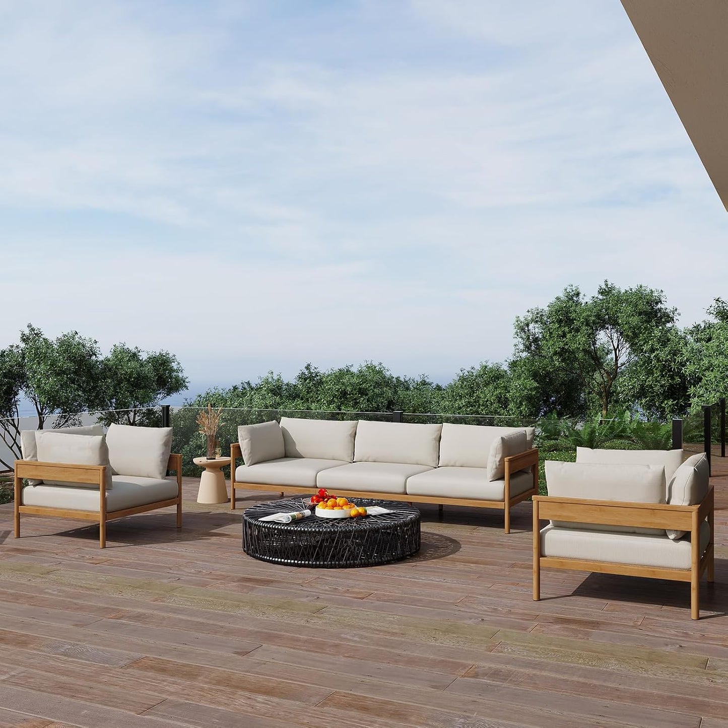 Acanva Modern Outdoor Patio Furniture Set, All-Weather Aluminium Conversation Sectional Sofa with Thick Cushions for Backyard, Garden, Porch, Couch + 2 x Armchairs, Beige