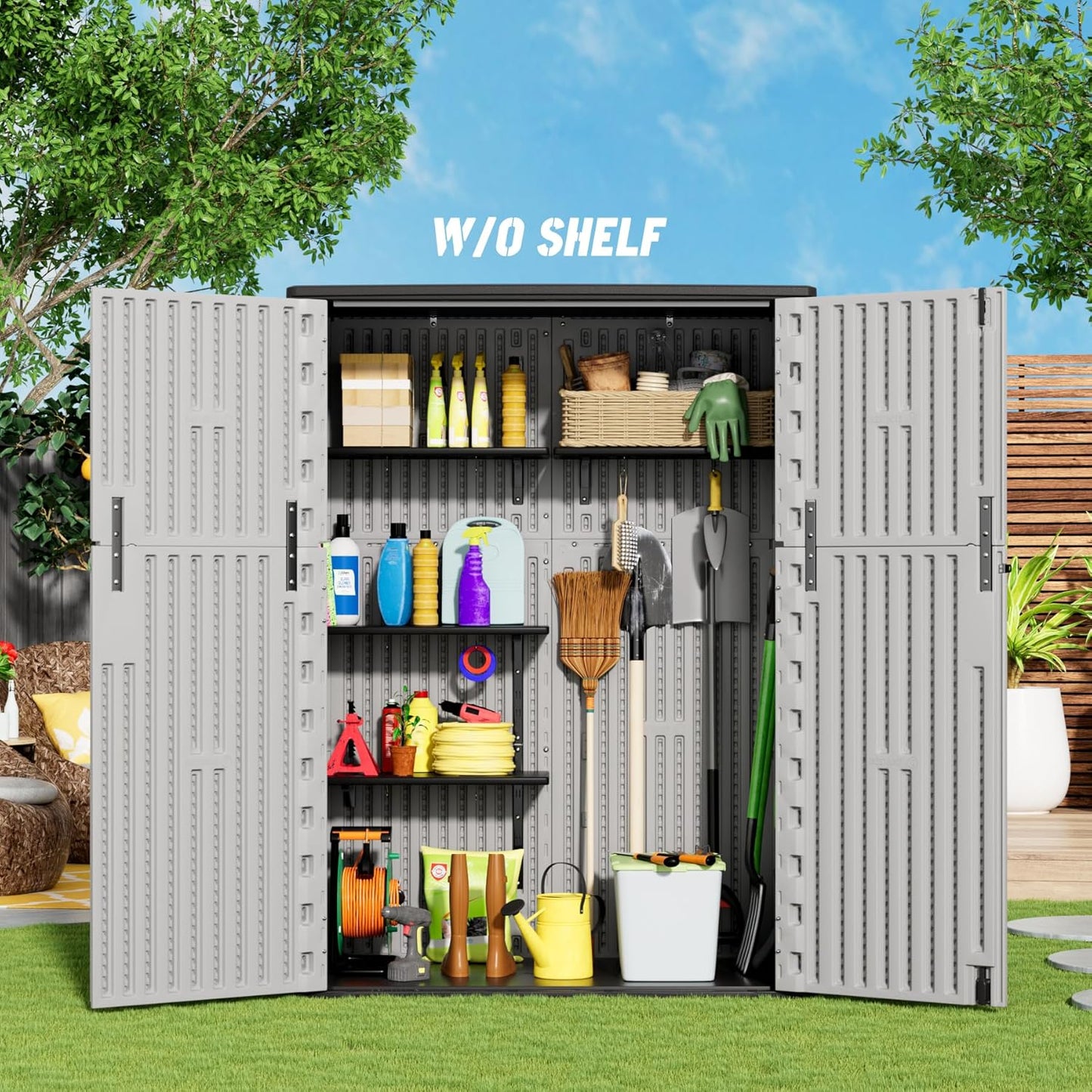 Outdoor Storage Shed Waterproof,Resin Storage Sheds Outdoor with Floor,Outdoor Storage Cabinet for Garage Storage, Pool Storage, Bike, Garden (57Cu.ft)