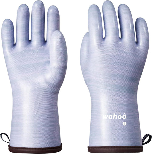 wahoo Professional Liquid Silicone Oven Mitts Gloves, Heat Resistant Gloves for Cooking, Baking, CoralAir Liner, 12 Inch, Purple, Large