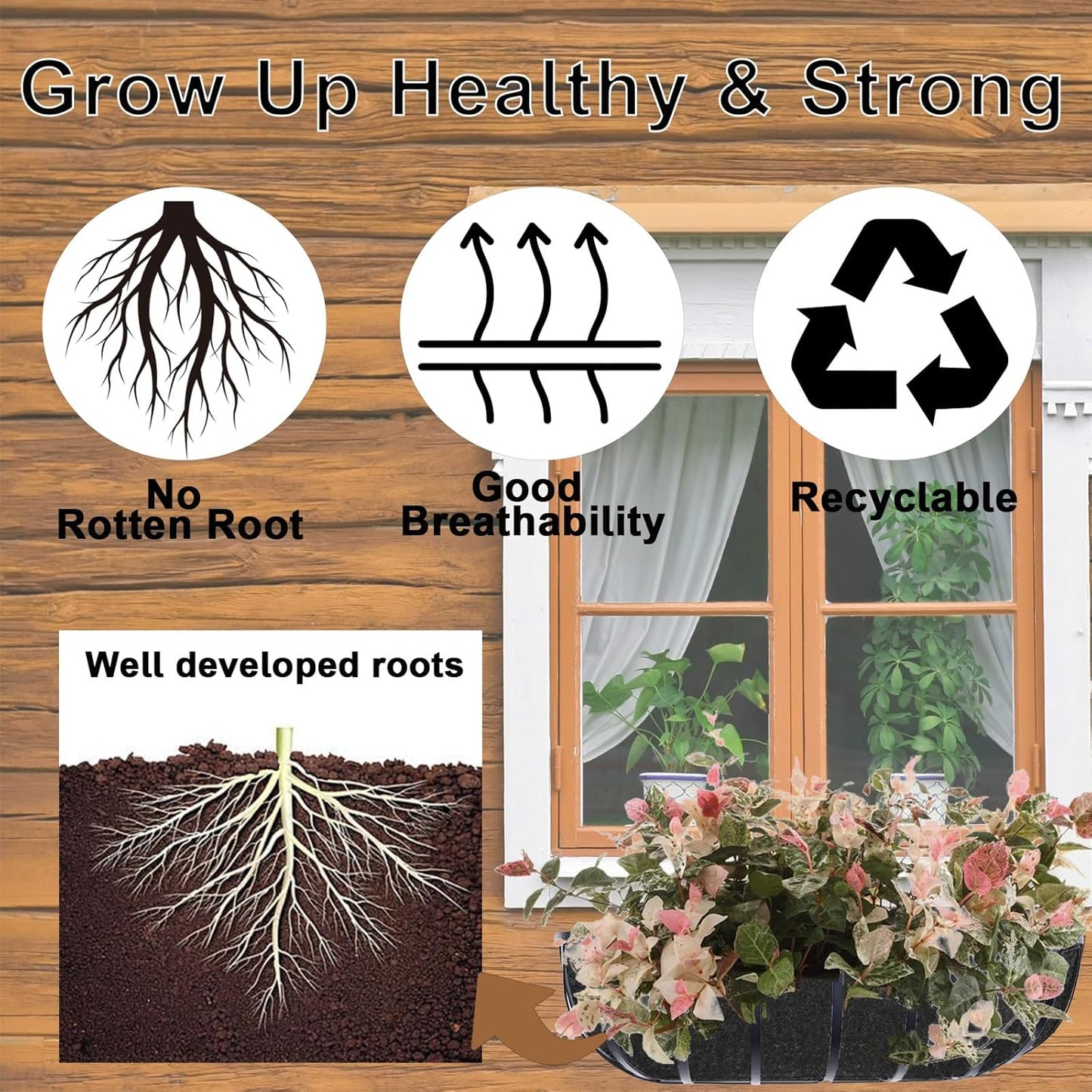 2-Pack 24in Planter Liners - Breathable Felt Hanging Basket and Window Box Liners - Prevent Root Suffocation and Bird Damage - Black