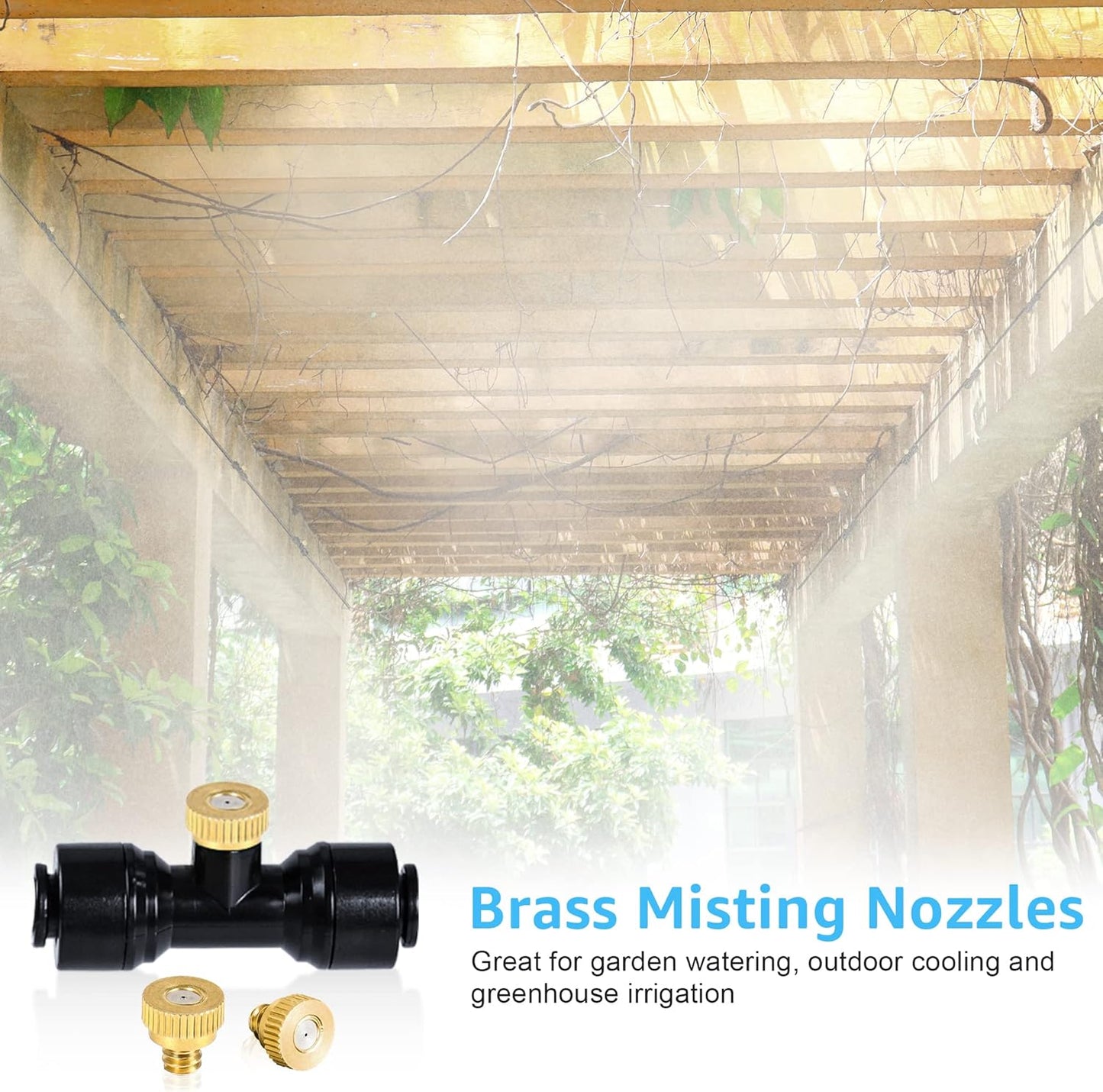 Bonviee Misters for Outside Patio - 59FT Misting Cooling System with 20 Brass Nozzles and 3/4" Adapter, 18M DIY Outdoor Misters Kit for Garden, Greenhouse, and Patio Cooling