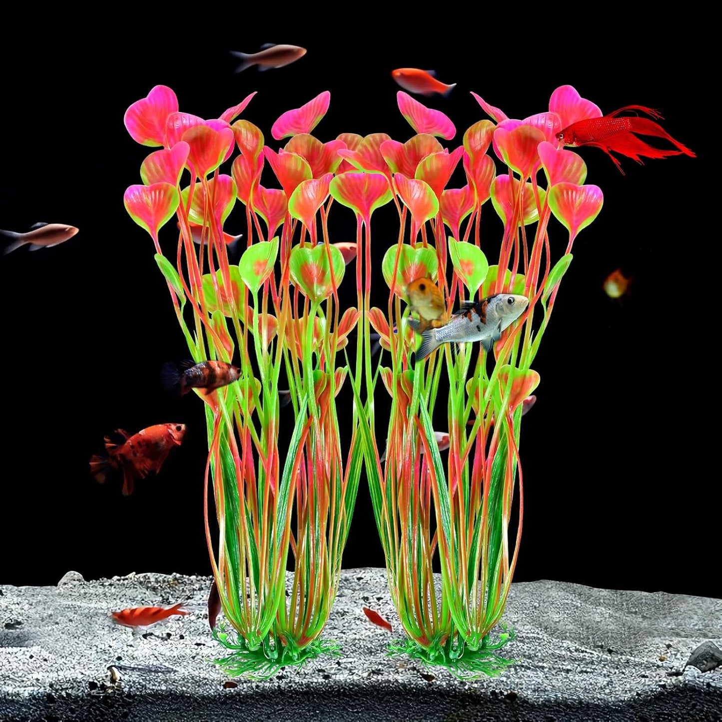 AQUANEAT Artificial Fish Tank Plants, Plastic Aquarium Accessories Large, 15.5 inch Pink Decorations, 2pcs