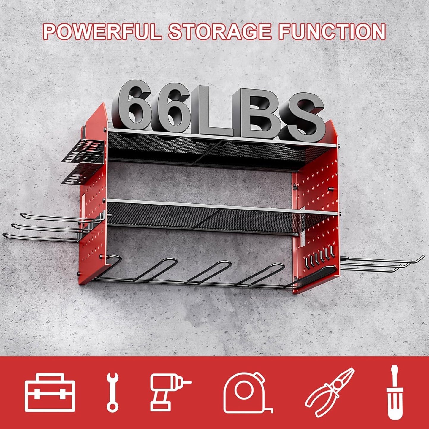 Power Tool Organizer with Charging Station, 6 Drill Holder Wall Mount, 3 Layer Garage Tool Organizer with Hooks, Screwdriver, Drill Bit Rack, Heavy Duty Utility Shelf for Garage, Gifts for Men