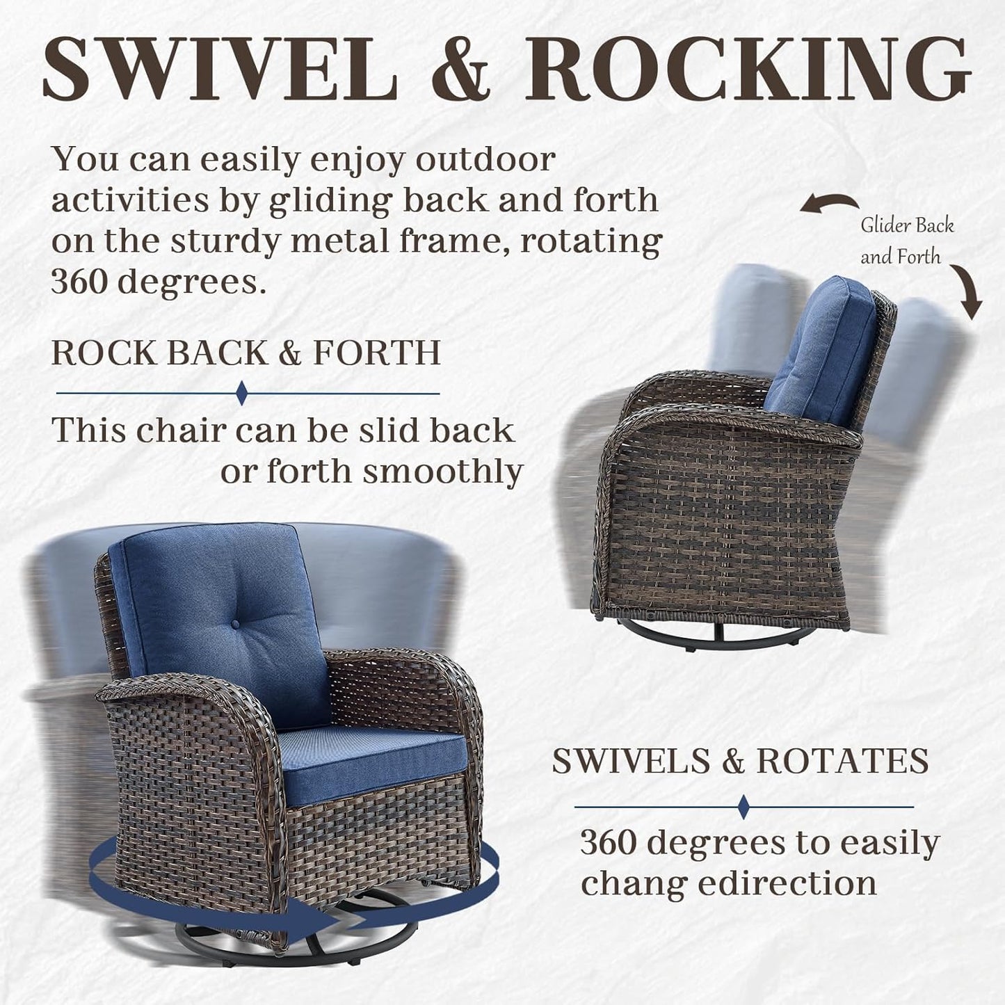 HUMMUH 9 Piece Patio Furniture Set with Fire Pit Table,Wicker Patio Swivel Rocker Outdoor Chairs 3-Seat Sofa with Ottomans for Backyard,Poolside,Deck