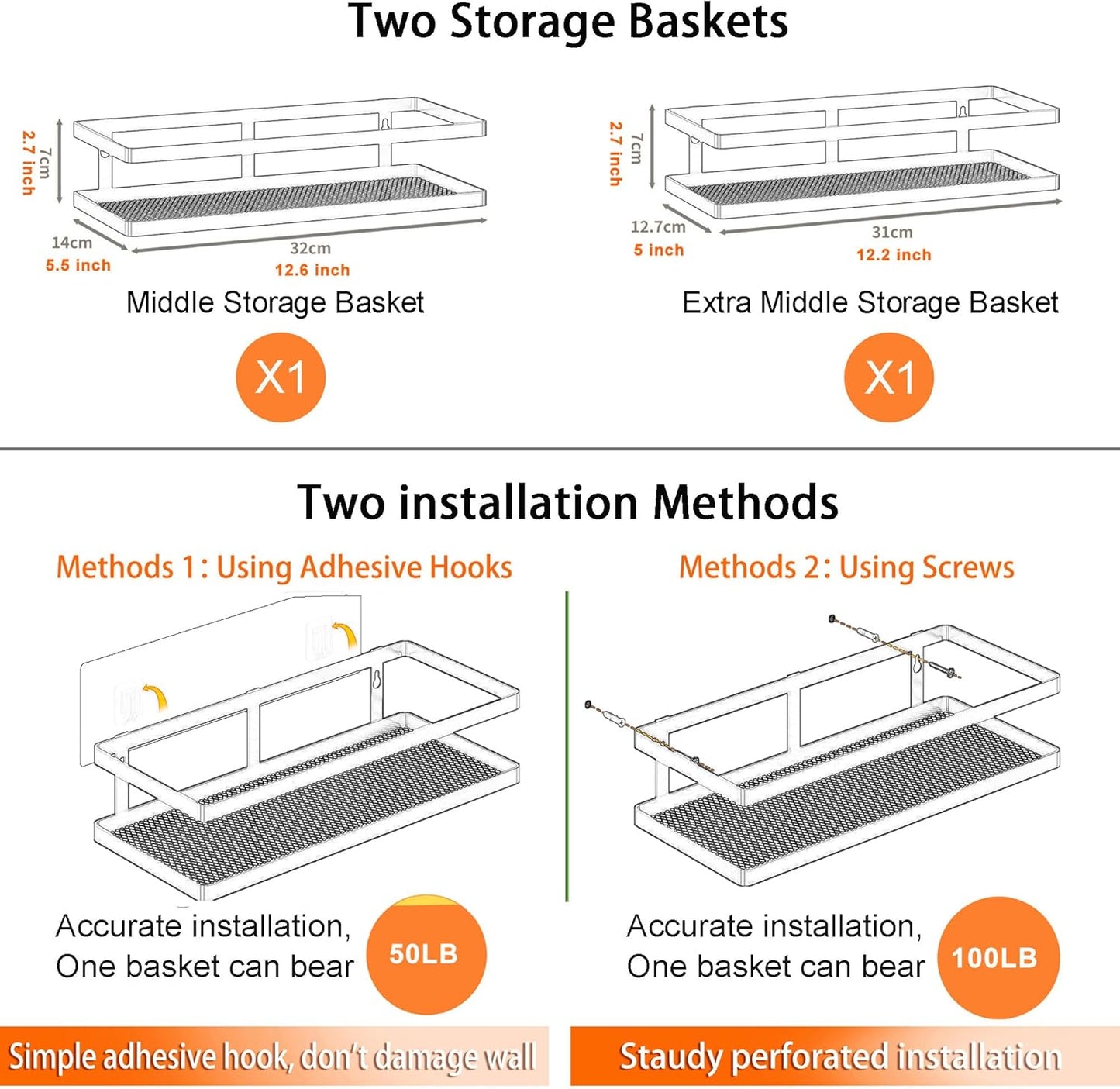 PUSDON Metal Wall Hanging Basket 2 Packs DIY Suitable for Multiple Scenes - Middle Silver Grey Guardrail Suit