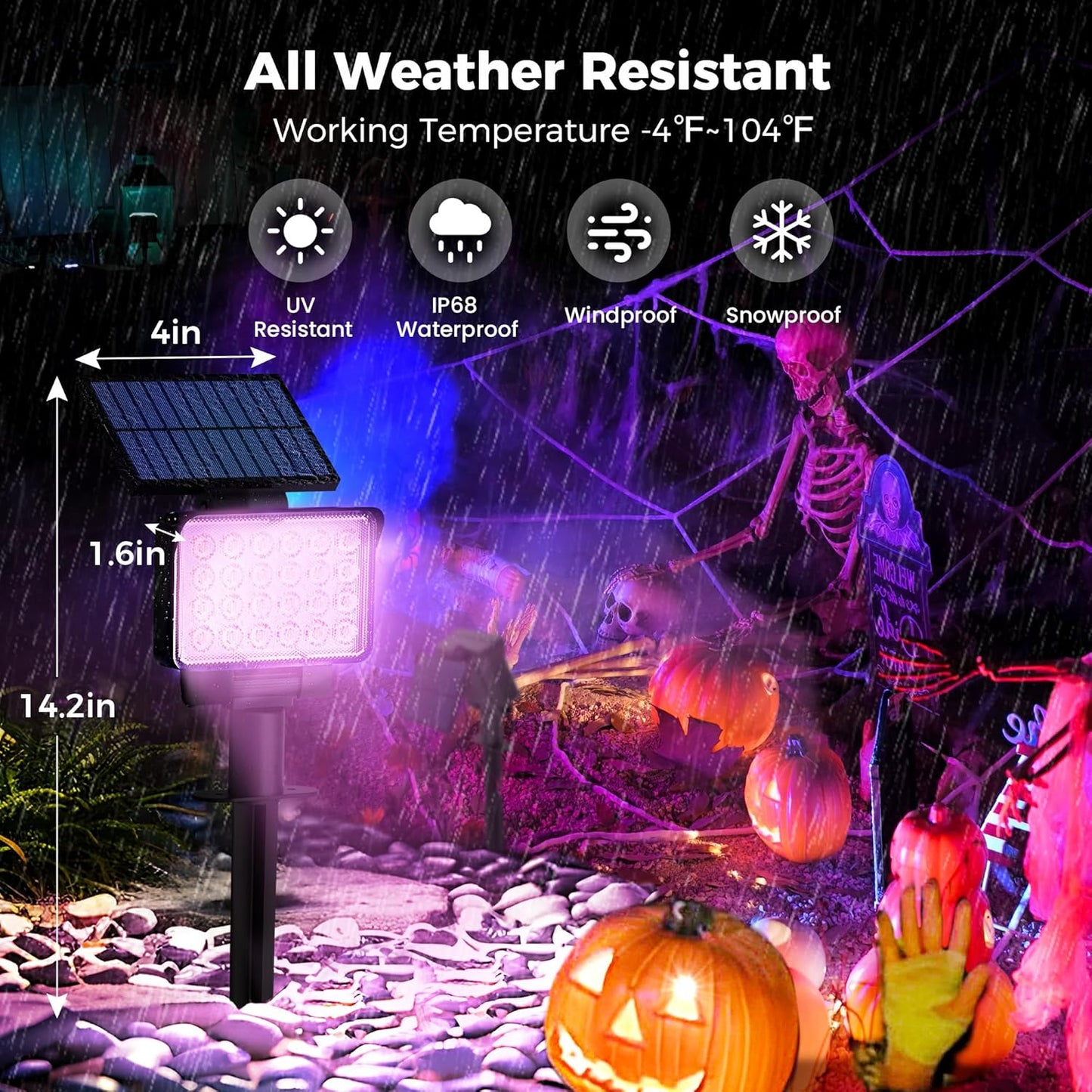 Color Changing Solar Spot Lights Outdoor Waterproof for Flag, Tree, House, Garden, Yard, Landscape Spotlights for Accent Uplighting Halloween Christmas Decorations-4 Pack
