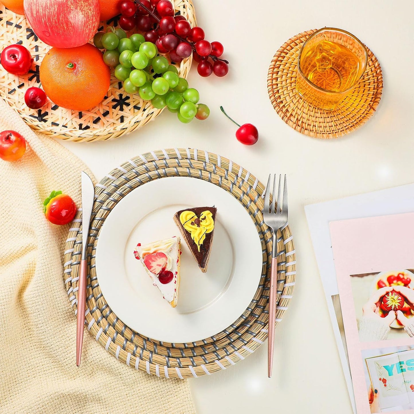 Tatuo 11 Pcs Boho Wall Basket Decor Decorative Bulrush Woven Basket Wall Decor Art Round Farmhouse Hanging Baskets for Kitchen Rustic Home Summer Decorations, Multi Sizes(Vivid)