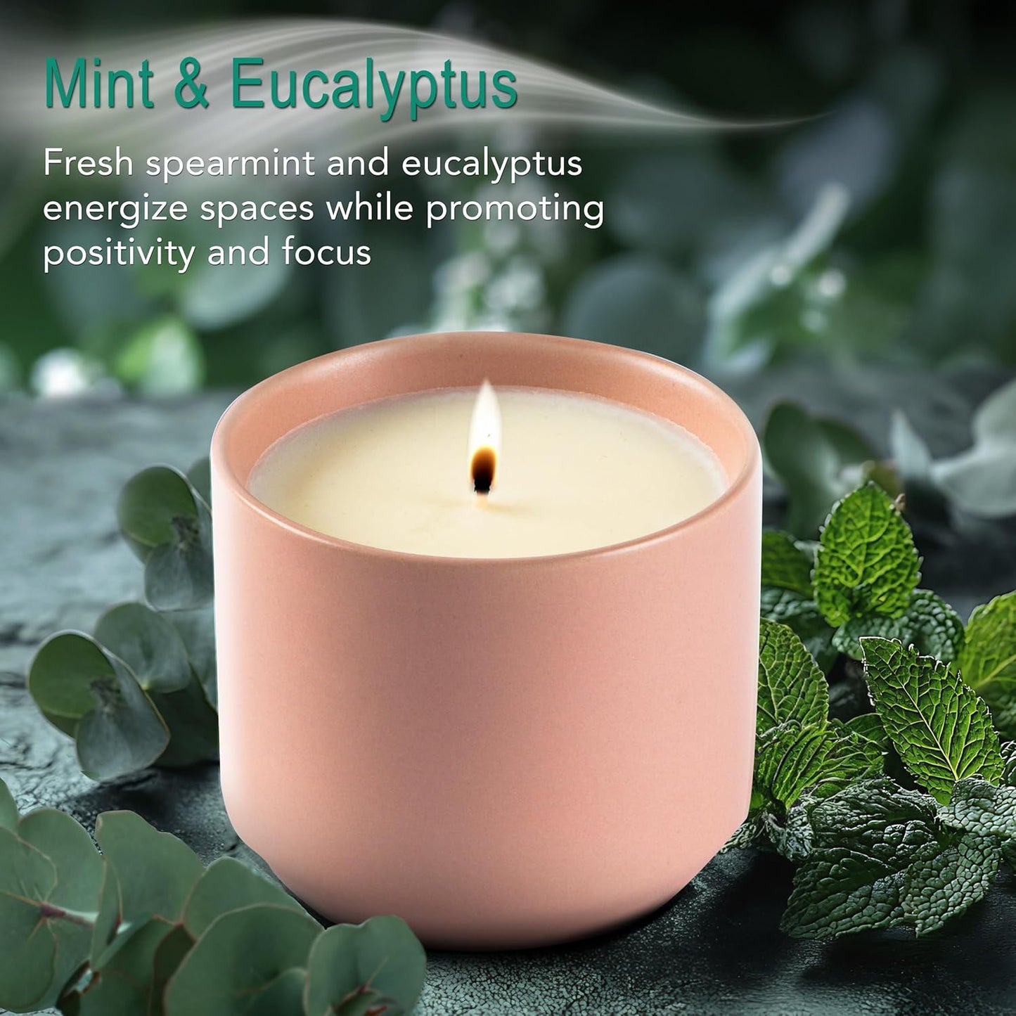 The Growing Candle, Mint & Eucalyptus Scented, 8oz Ceramic Pot, Aromatherapy Candles, 100% Soy, Adelyn