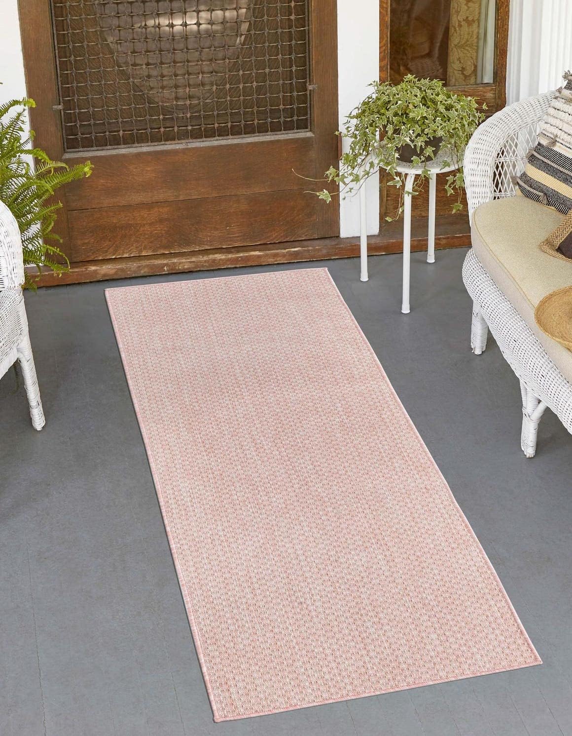 Unique Loom Collection Casual Transitional Solid Heathered Indoor/Outdoor Flatweave Area Rug (2' 7" x 12' Runner, Whisper Pink/Ivory)