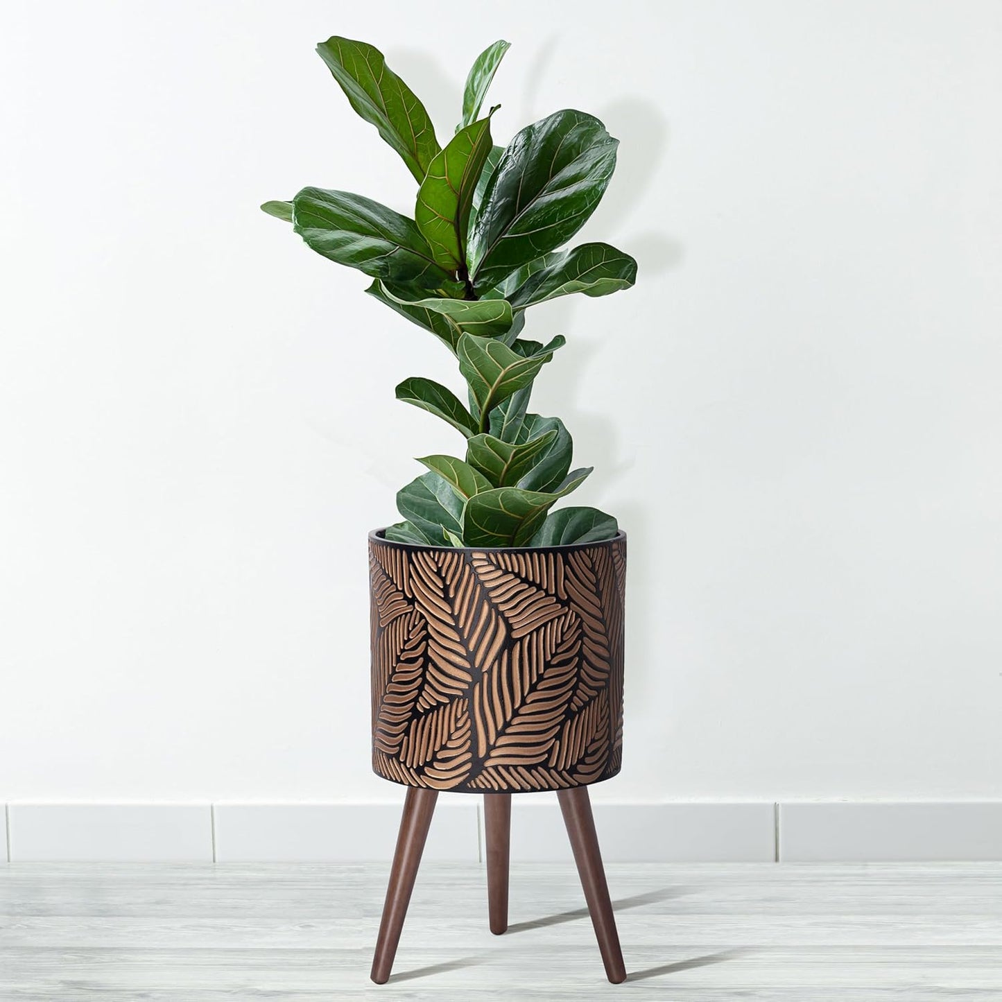 D'vine Dev 12 Inch Planter Pot with Stand, Mid-Century Tall Plant Pot with Legs for Indoor Plants, Large, Bronze/Grey, 88-L-C-6