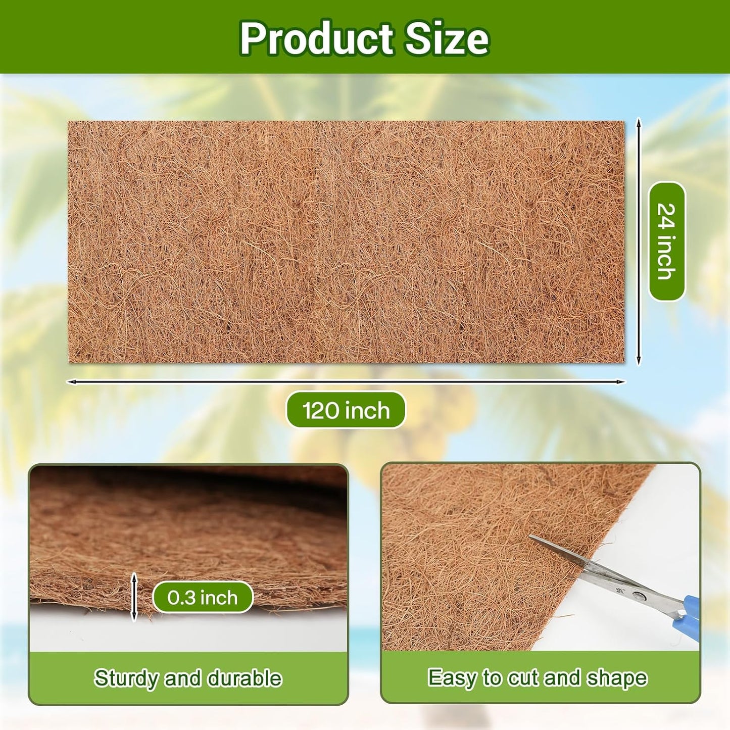 Coconut Liners for Planters 24x120 Inch, Natural Coco Liners for Planter Flower Basket, Thick Coco Fiber Mat for Garden Decoration, Hanging Basket, Animal pet pad