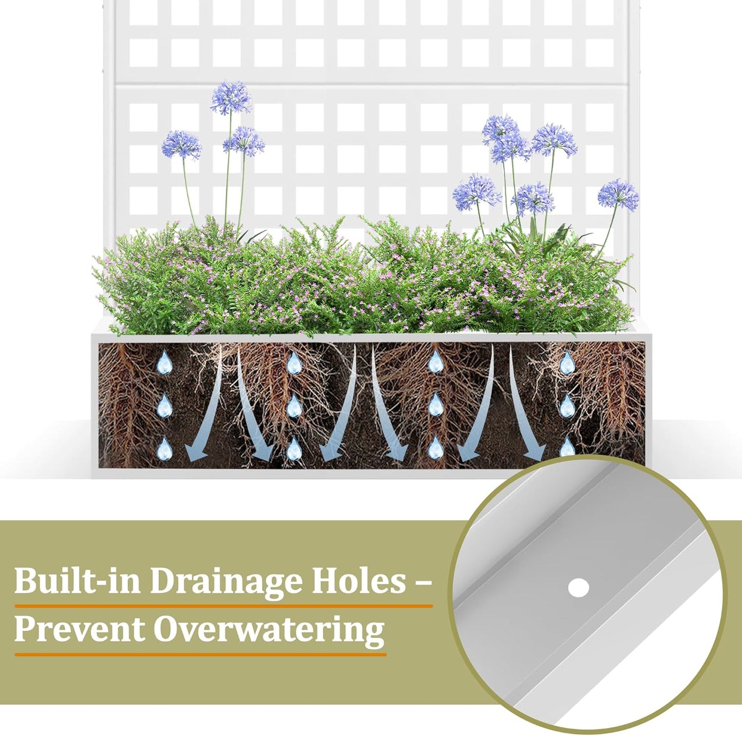 Metal Planter Box with Trellis, Heavy-Duty Raised Garden Bed for Climbing Plants, Drainage Hole, Outdoor Planter Box with Privacy Screen，47''L×16''W×71''H