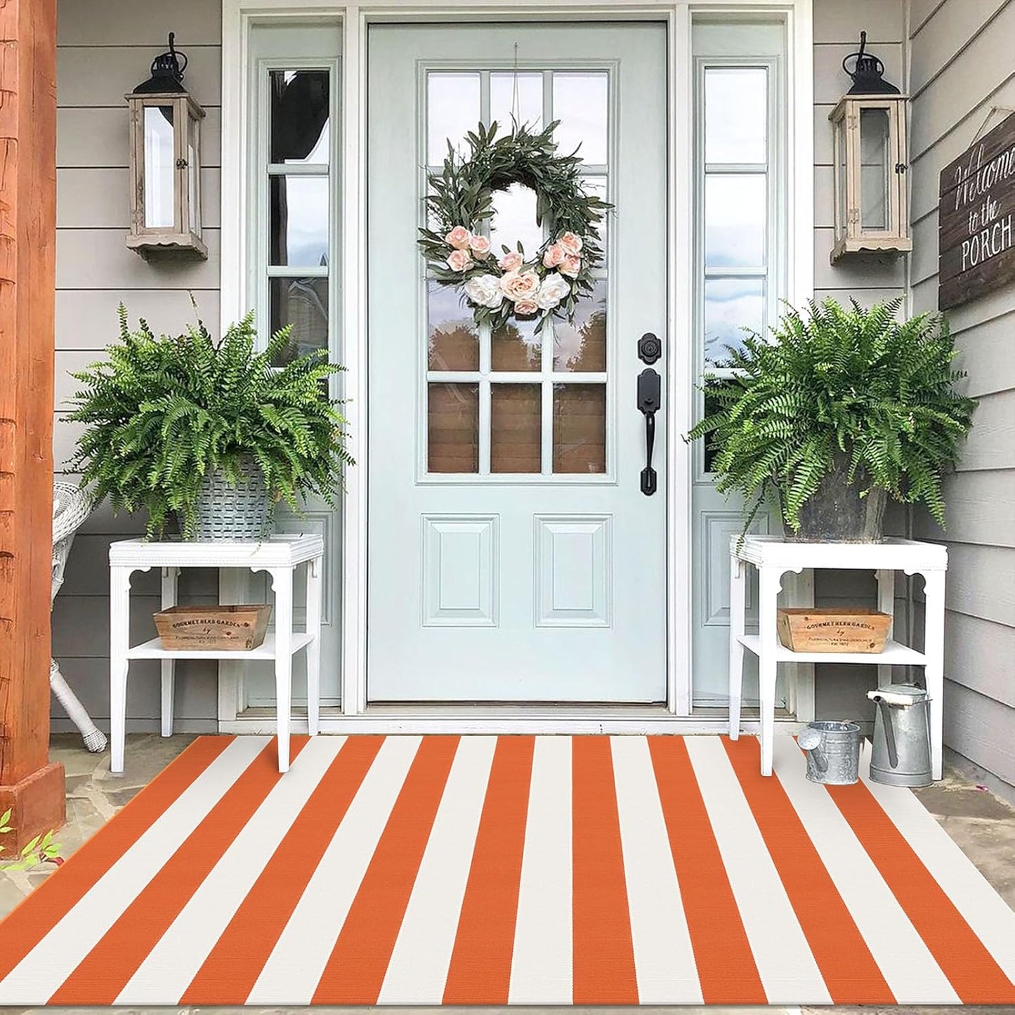IOHOUZE Fall Door mat 4x6 Ft Orange White Striped Area Rug Washable Front Porch Rug Striped Door Mat Outside Entrance Entryway Doormat for Fall, Halloween, Thanksgiving Porch Decor