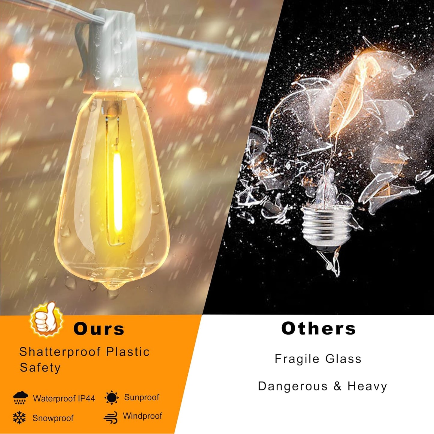 DAMAING Outdoor String Lights 200FT Waterproof,Patio String Lights for Outside with Shatterproof 104 Edison LED Bulbs,Vintage Dimmable Hanging Lights for Christmas,Wedding,2 Pack × 100FT White Cable