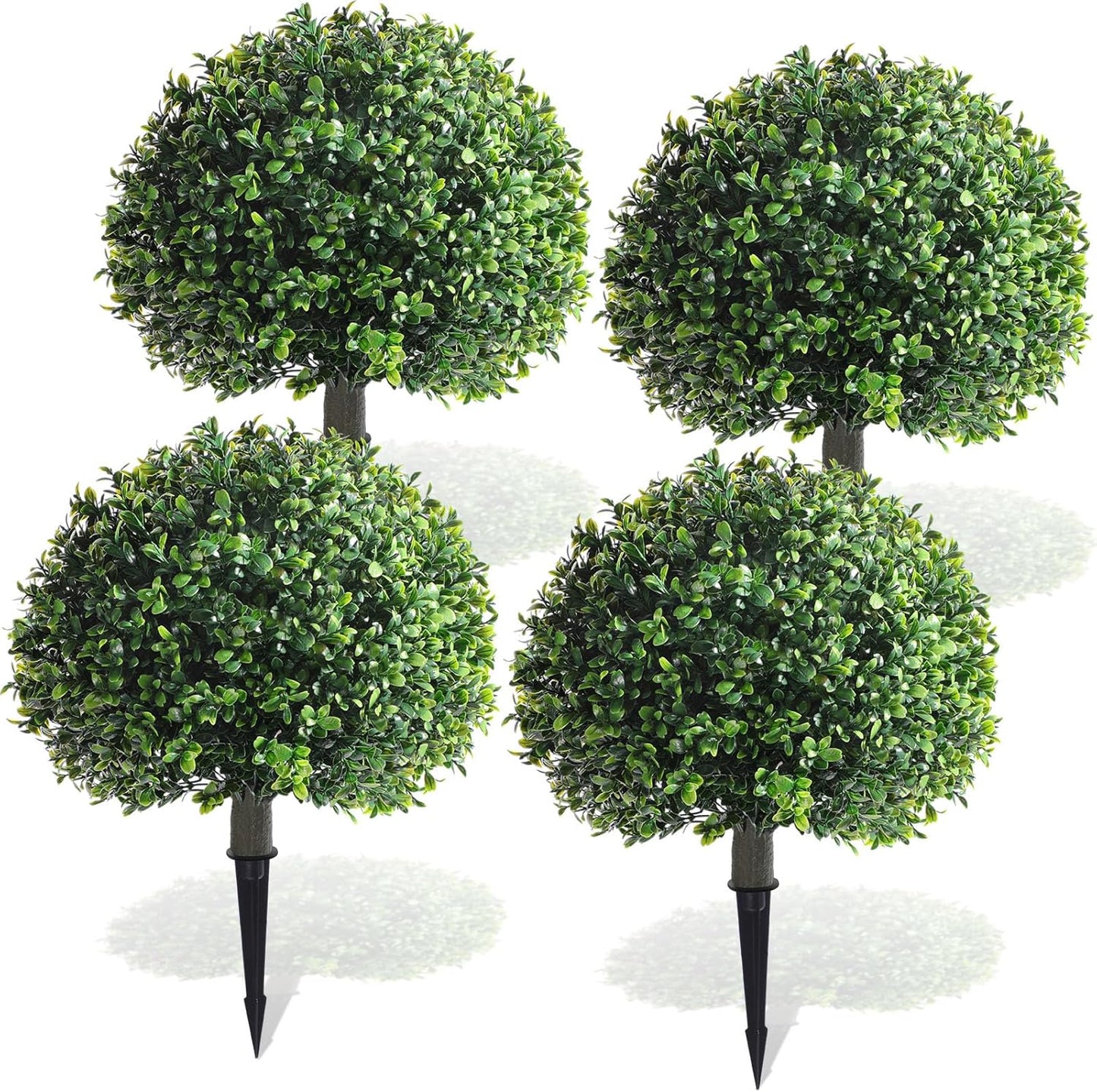 Yunlly 4 Pack 18" Artificial Boxwood Ball Bush Topiary Trees Fake Outdoor Plants, Realistic UV Resistance Faux Shrubs with Spike Greenery Topiary Potted for Front Porch Garden Yard Patio Indoor Decor