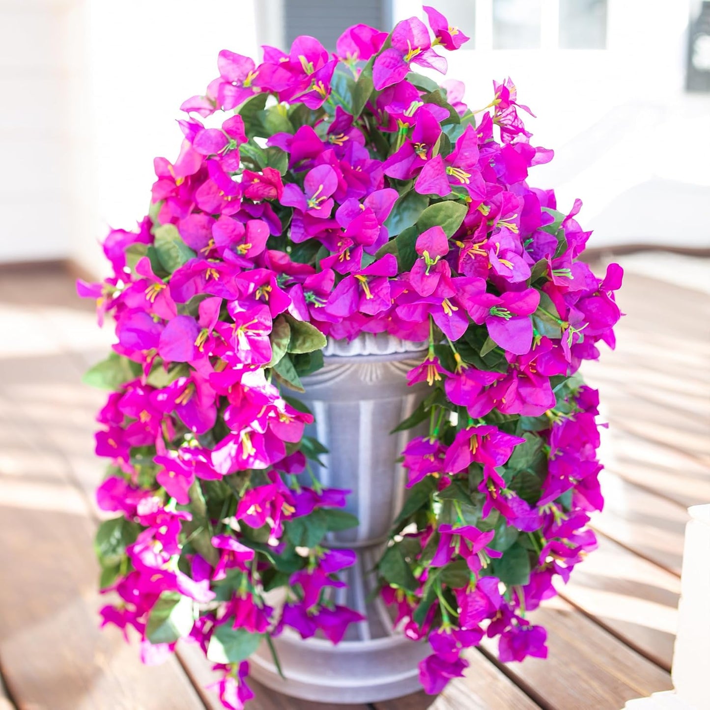 Bougainvillea Artificial Hanging Flowers Plants for Outdoors Decoration, 2pcs Fake Flowers Silk Bougainvillea Vines Realistic UV Resistant Faux Flowers for Outdoor Planters Patio Urn, Purple