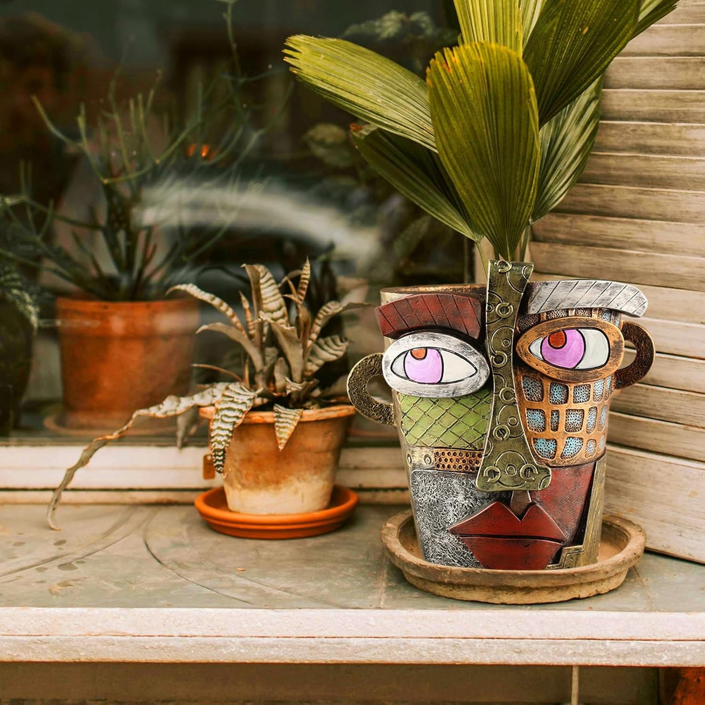 Abstract Face Planters Pots Head,Unique Head Planter for Indoor Plants,Funny Face Flower Pot,Colorful Plant Pots for Outdoor Garden Decor and Home Art Decoration(Classic)