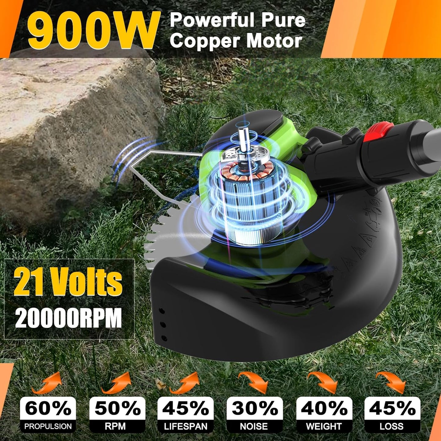 Cordless Electric Weed Wacker Battery Powered, 21v Lightweight Weed Trimmer Eater With 2 4.0Ah Battery Operated & Charger & Wheels & Shears, 3 In1 Grass Trimmer/Brush Cutter/Lawn Edger for Yard Garden