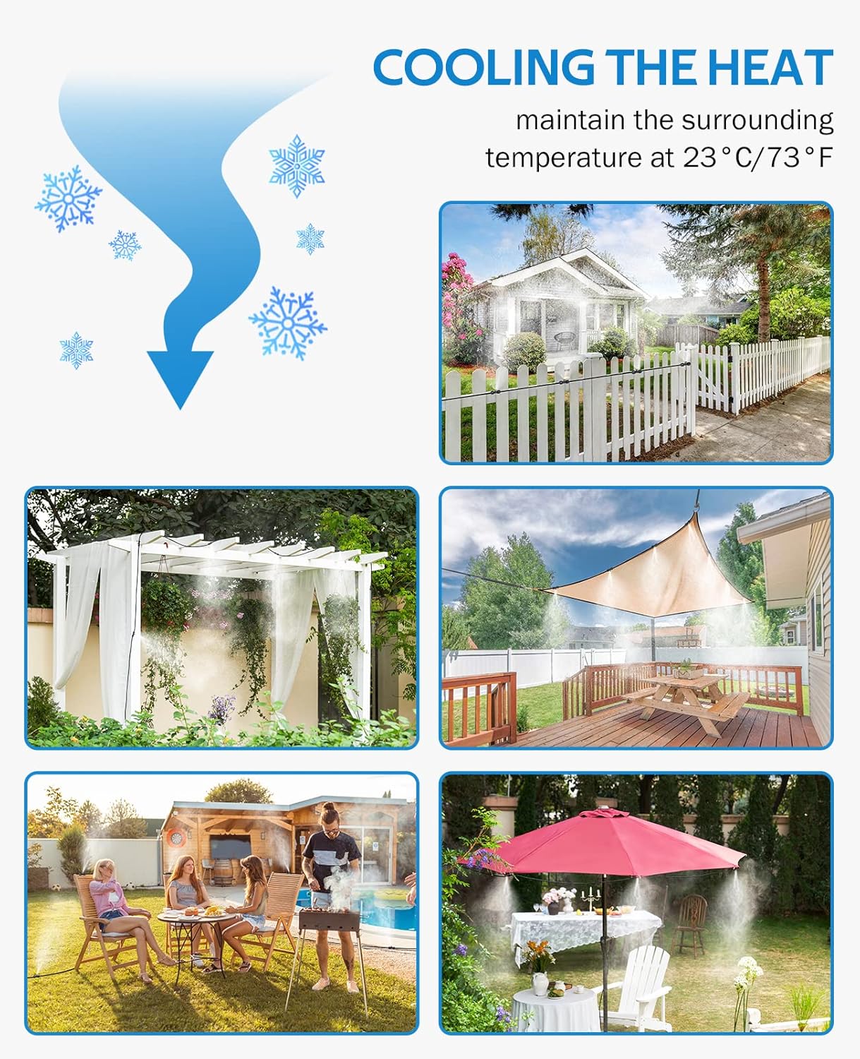 HOMENOTE Misting Cooling System, 26FT (8M) Misting Line + 7 Brass Mist Nozzles + Brass Adapter(3/4") Outdoor Mister for Patio Backyard Garden Greenhouse