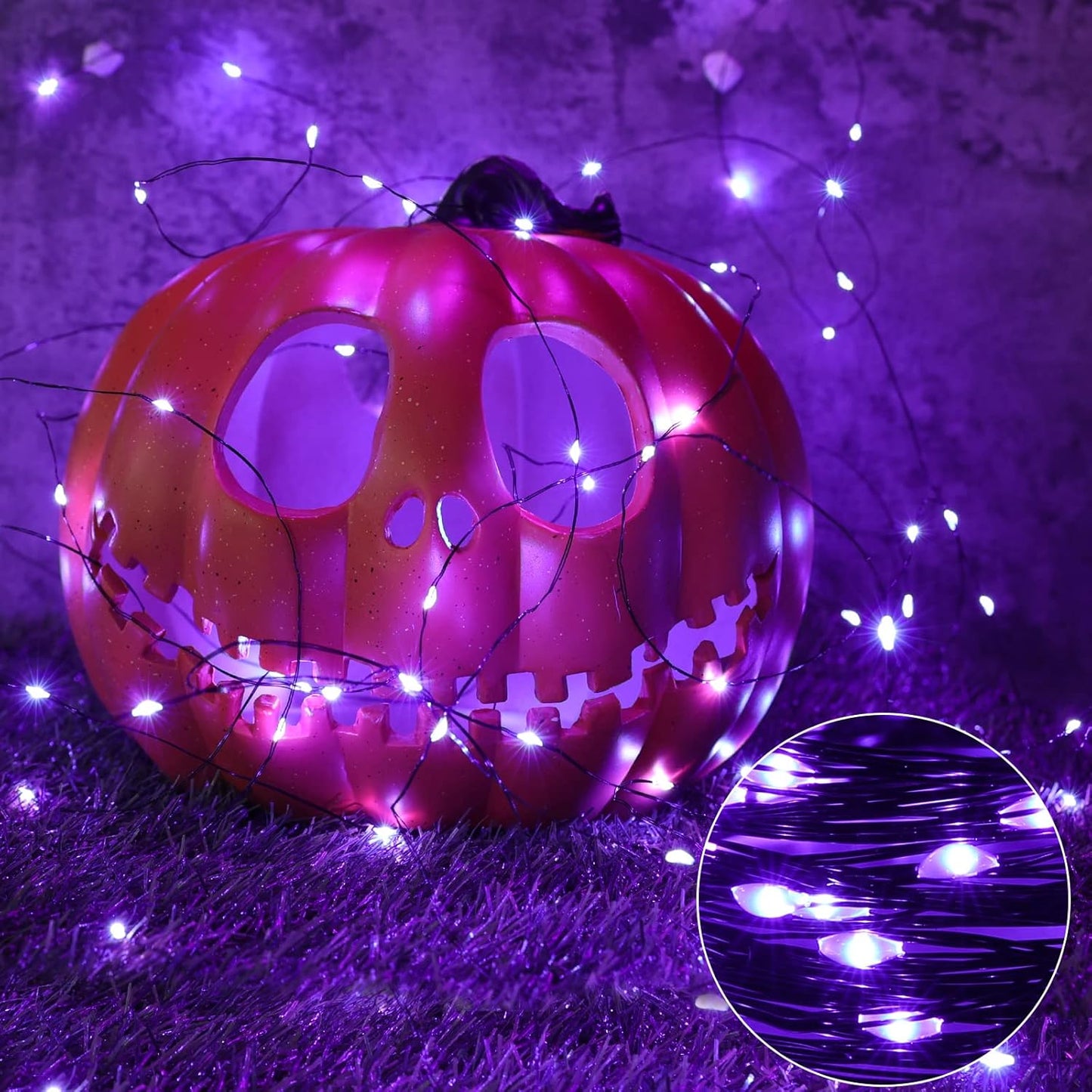 Joomer Purple Halloween Solar String Lights - 2 Pack Total 80FT 240LED Solar Fairy Lights, Waterproof Outdoor Twinkle Lights with 8 Modes for Garden, Porch, Trees, Halloween Decor (Black Wire)