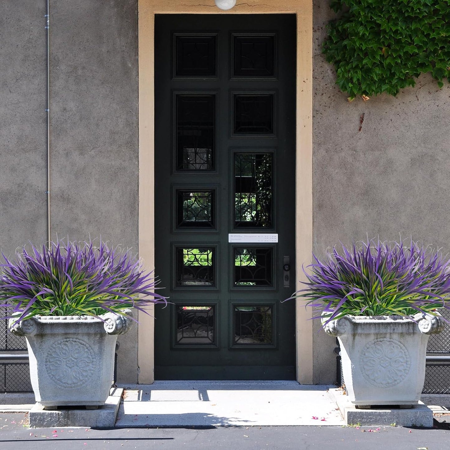 Uieke 28 Bundles Artificial Outdoor Plants UV Resistant Fake Grass Plants Faux Plastic Plants Greenery Shrubs for Home Garden Pathway Window Box Front Porch Cemetery Spring Summer Decor, Purple