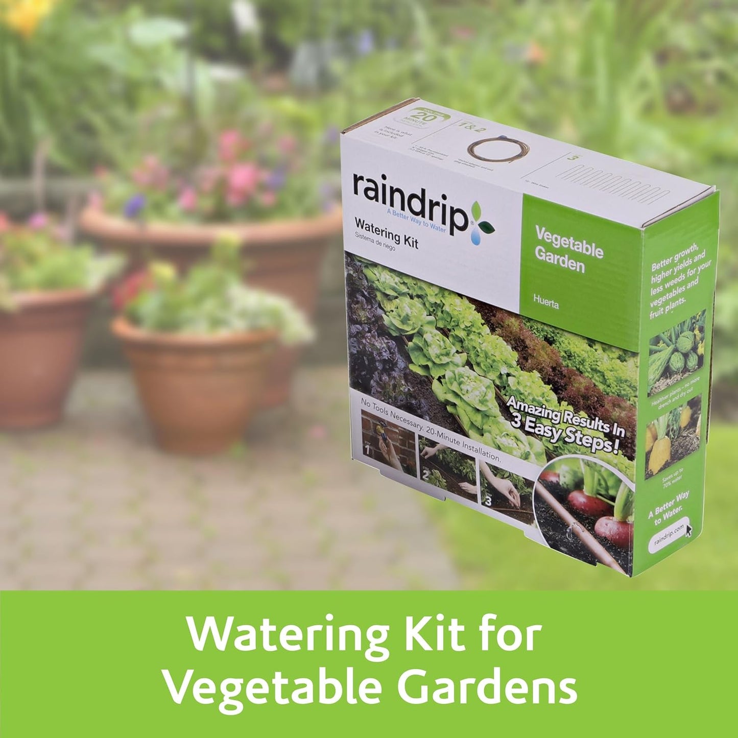 Raindrip R567DT Drip Irrigation Watering Kit for Vegetable Gardens Includes 50 feet of 1/4-Inch Dripline, 3/4-Inch FHT Adapter, 10 Hold-Down Stakes, 1 End Plug