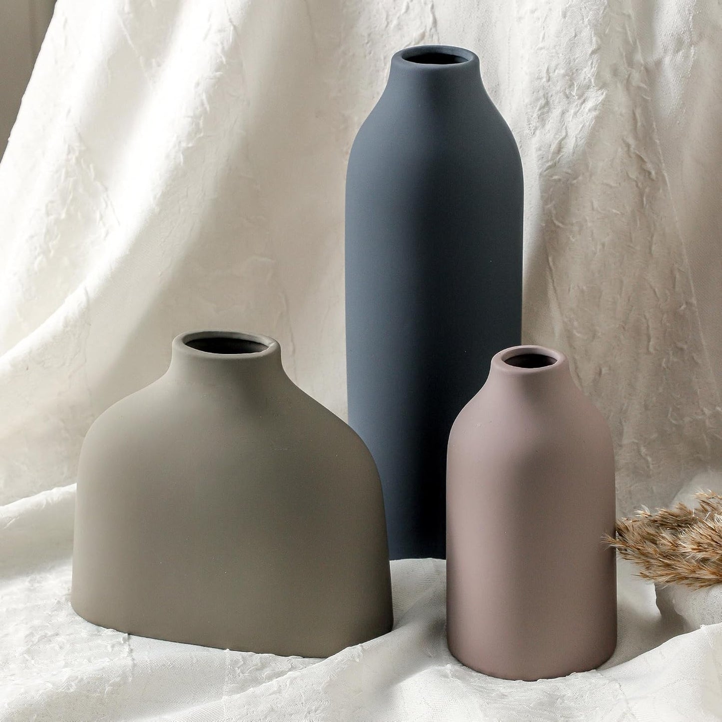 Ceramic Vase Set of 3,Flower Vase Home Decor,Modern Farmhouse Decor, Pampas Grass Dried Fresh Flowers,Bedroom,Living Room,Bookshelf Decoration, Centerpiece Table Boho Decor.