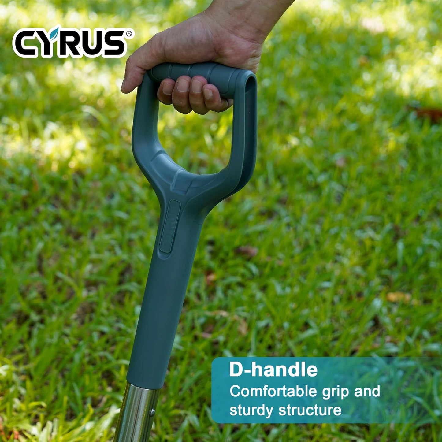 CYRUS Garden Shovel for Digging, 28 Inches in Total Length, Mini D-Shape Heavy Duty Shovel with Serrated Edges, Suitable for Garden, Lawn and Outdoor Camping