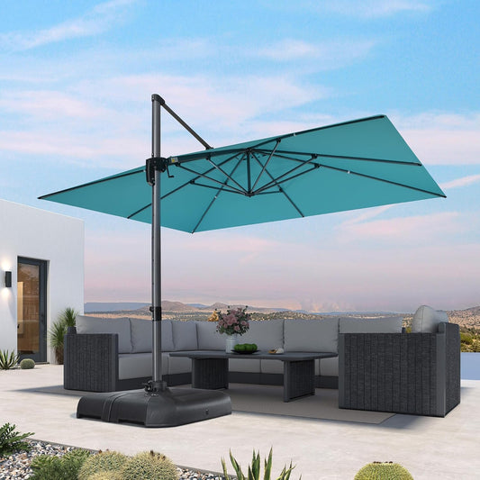 PURPLE LEAF 10' X 13' Patio Umbrella Outdoor Cantilever Rectangle Umbrella Aluminum Offset Umbrella with 360-degree Rotation for Garden Deck Pool Patio, Turquoise Blue