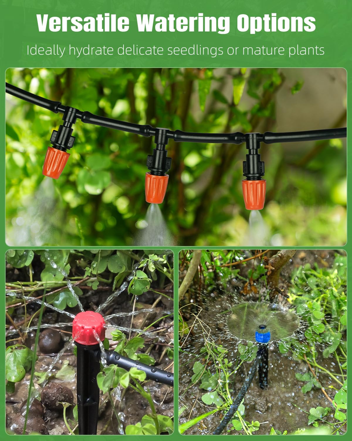 Pawfly 240 ft Drip Irrigation System for Garden, Drip Irrigation Kit with 40ft 1/2" & 200ft 1/4" Tubing Adjustable Emitters Fittings and Accessories, Garden Watering System for Greenhouse Lawn Yard