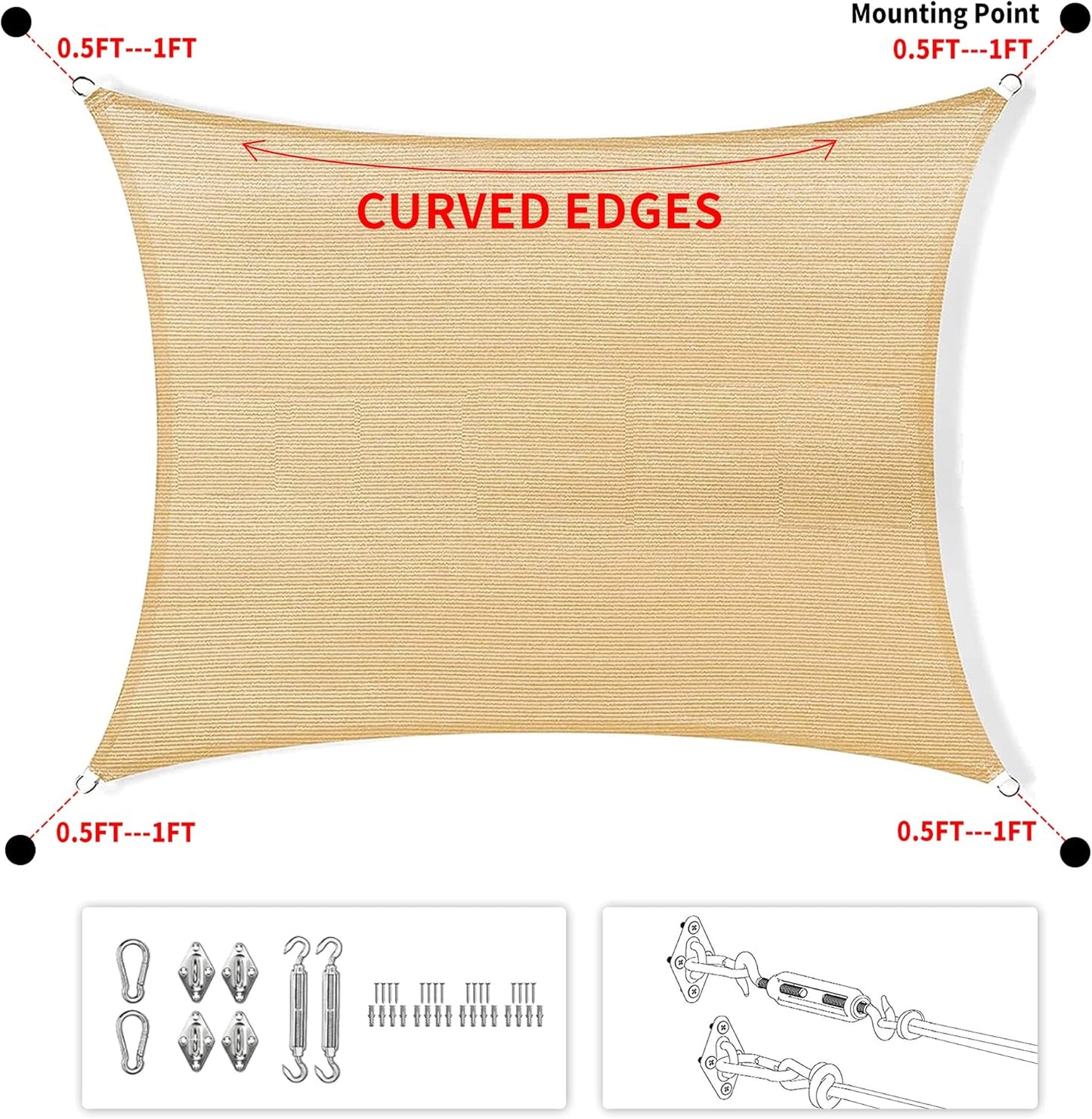 10' x 13' Sand Beige Rectangle Sun Shade Sail SSP1212 Canopy Durable Fabric UV Block Awning,We Make Custom Orders