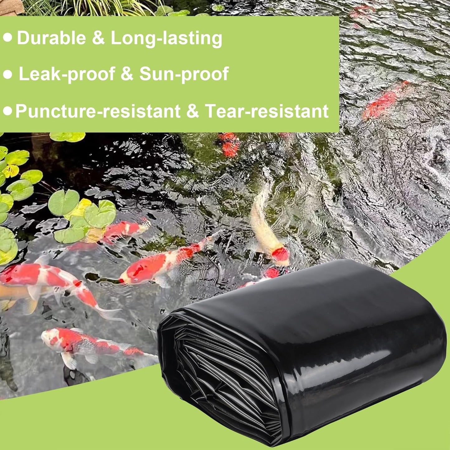 16 x 16 FT Pond Liner, 20 Mil Fish Pond HDPE Liner, Pond Liners for Outdoor Ponds, Koi Ponds, Garden Fountain, Waterfall