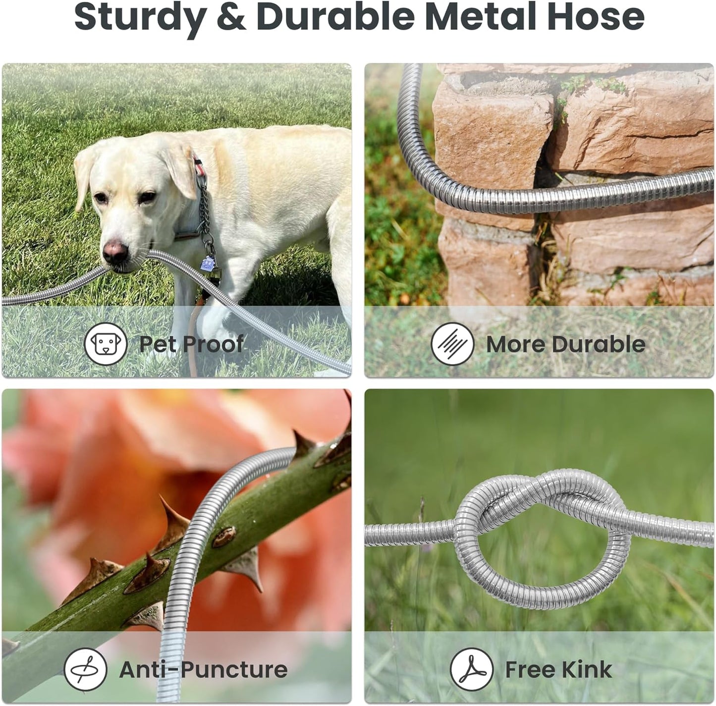 Girafe Tools Garden Hose 25ft x 5/8", 304 Stainless Steel Metal Water Hose, No Kink Garden Water Hose with 9 Pattern Spray Nozzle, Flexible, Lightweight, Kink Free Hose for Yard, Outdoor