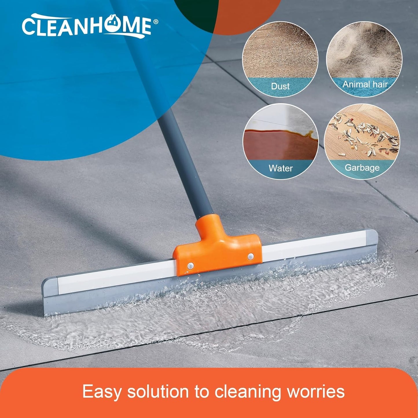 Rubber Floor Squeegee for Concrete Floor, Tile Floor, Metal Aluminium Heavy Duty Garage Shower Floor Squeegee Broom for Removing Water, Commercial Scrubber Mop with Extendable Long Handle