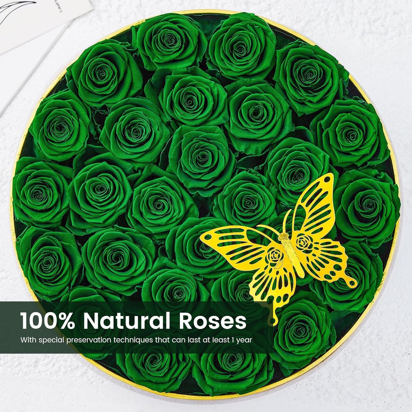 Preserved Roses Forever Flowers Real Roses in a Box Mother's Day Birthday Flowers for Her Mom Women Wife Valentine's Day, Green, 27 Piece