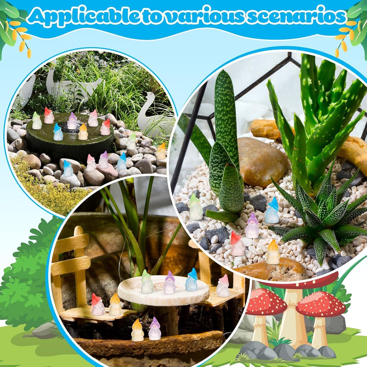 72 Pcs Luminous Mini Resin Gnomes, Tiny Gnomes Fairy Garden Statues Glow in The Dark Miniature Gnome Figurines Decor for Landscape, Outdoor, Patio, Yard, Lawn (6 Colors)