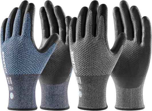 LANON Gardening Gloves for Men Women, 2 Pairs Nitrile Coated Garden Gloves with Grip, Breathable B.COMB AIR Technique, Dusty Olive & Bluebird, Large