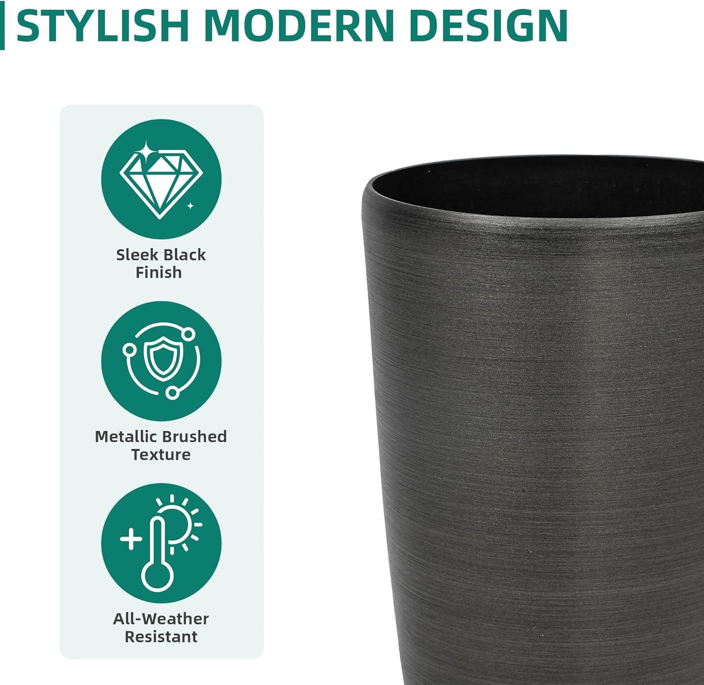 22.8" Resin Outdoor Planters (Set of 2) – Handmade Brushed Metal Finish Large Flower Pots, Durable & Weatherproof for Indoor/Outdoor Décor