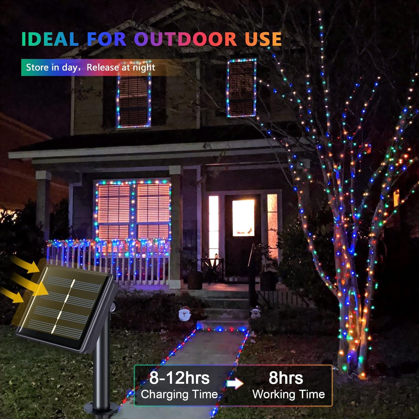 JMEXSUSS 4 Pack 100 LED Solar Christmas Lights, 33ft Solar String Lights Outdoor Waterproof, 8 Modes Multicolor Solar Fairy Lights for Garden Yard Tree Christmas Decorations