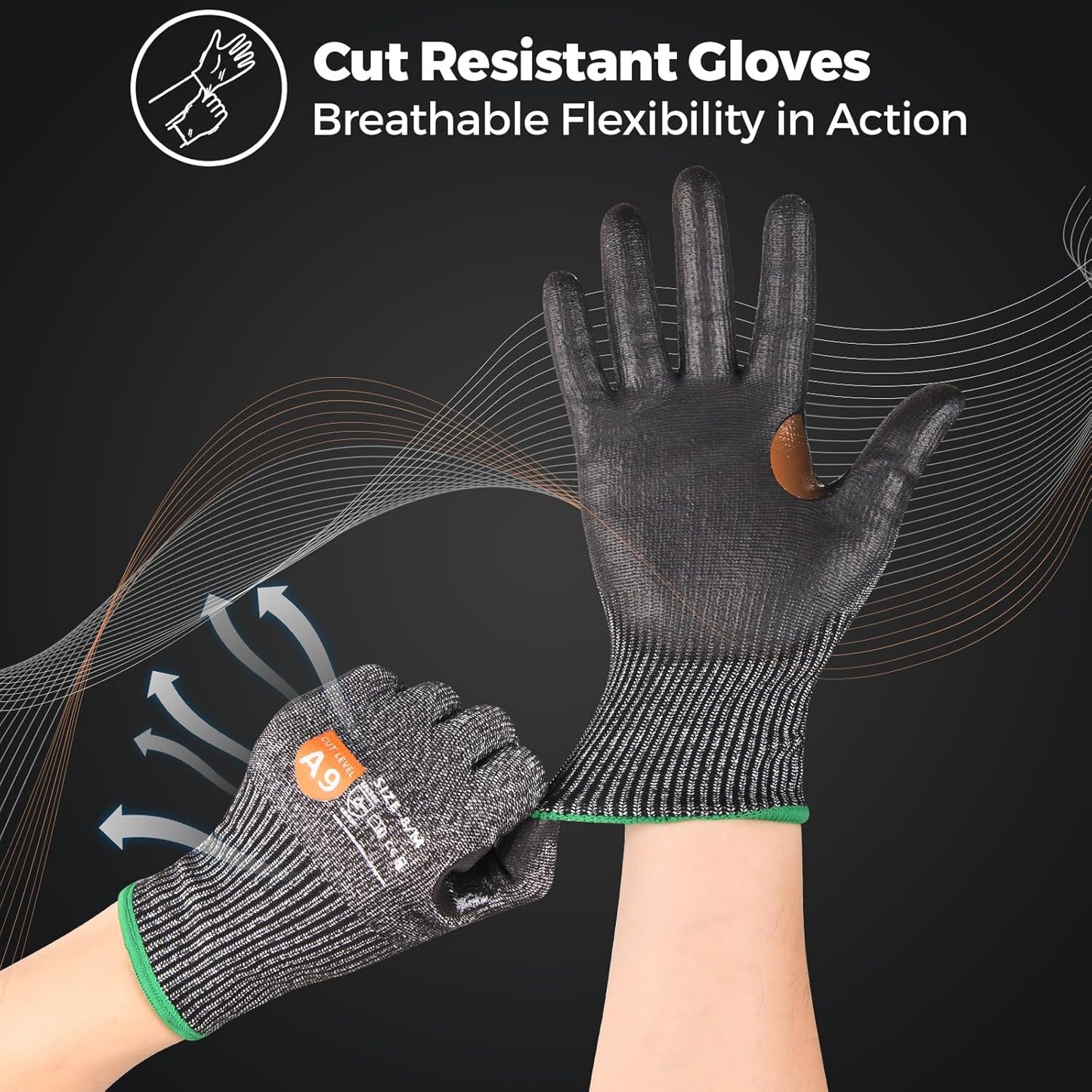 Donfri A9 Cut Resistant Work Gloves for Men - Steel + HPPE Hybrid Safety Gloves for Men, ANSI Cut Level 9 Protection Flexible for Metal Glass Wood Construction Fishing