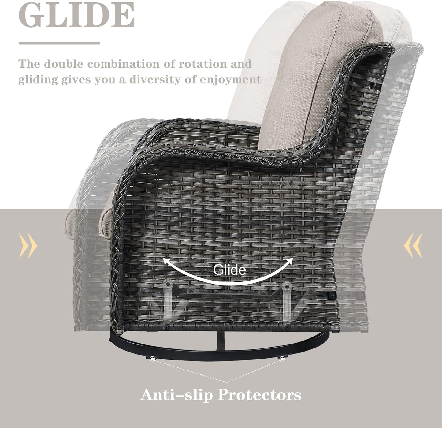 Outdoor Swivel Rcoker Patio Chairs - Outdoor Swivel Patio Chairs Set of 2 Wicker Chair Patio Furniture Sets with Covered Cushion for Porch Deck Balcony Garden, Beige