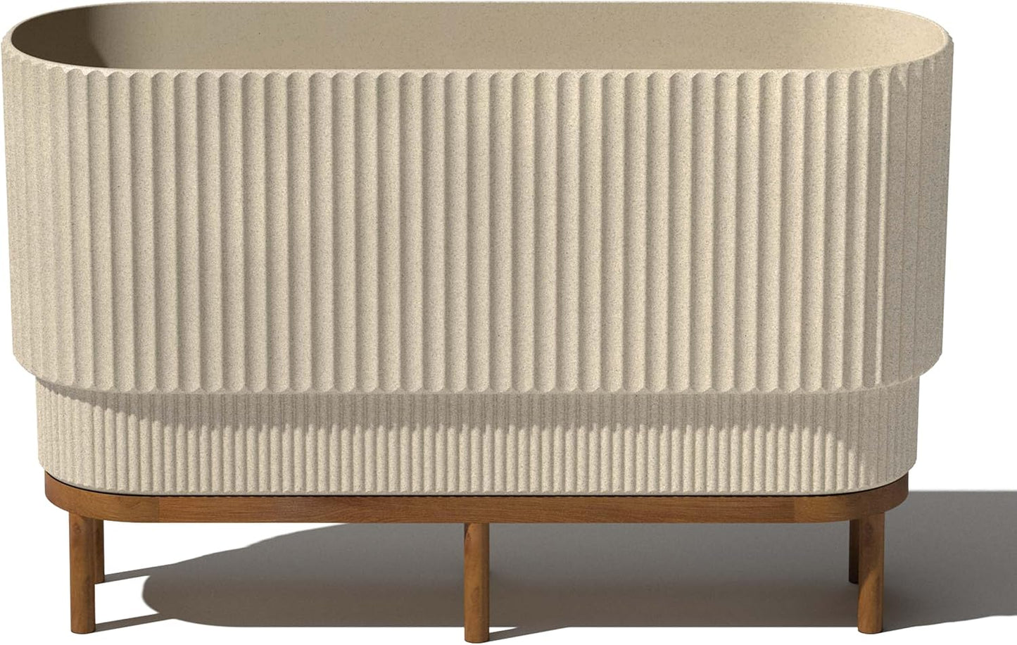 Veradek Demi Series Raised Long Planter for Indoor/Outdoor Use | Made from Plastic & Stone w/Wooden Stand | Modern Patio Décor for Flowers/Shrubs
