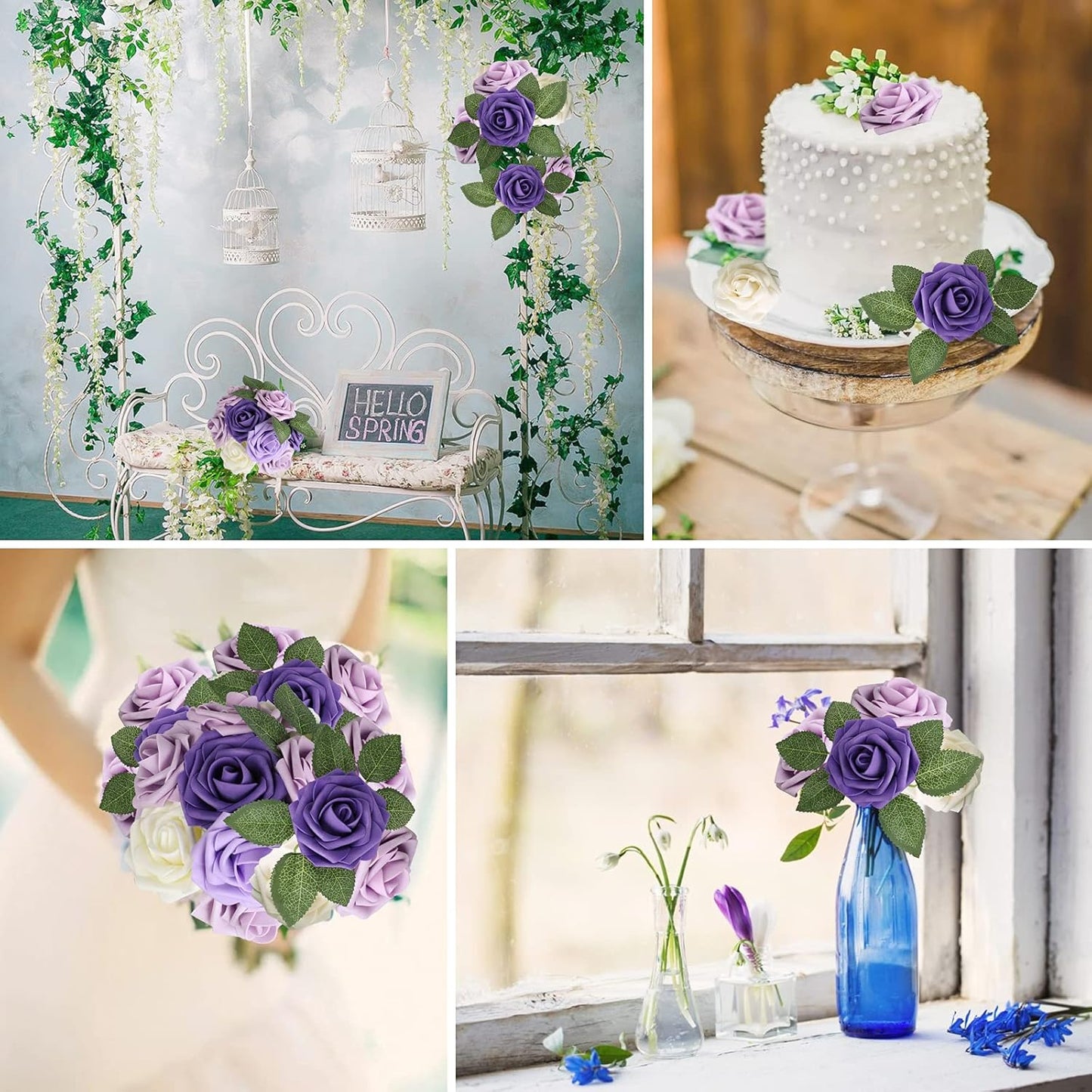 AmyHomie Artificial Flower Seriesc Purple Rose 25pcs Real Looking Fake Roses w/Stem for DIY Wedding Bouquets Centerpieces Arrangements Party Baby Shower Home Decorations